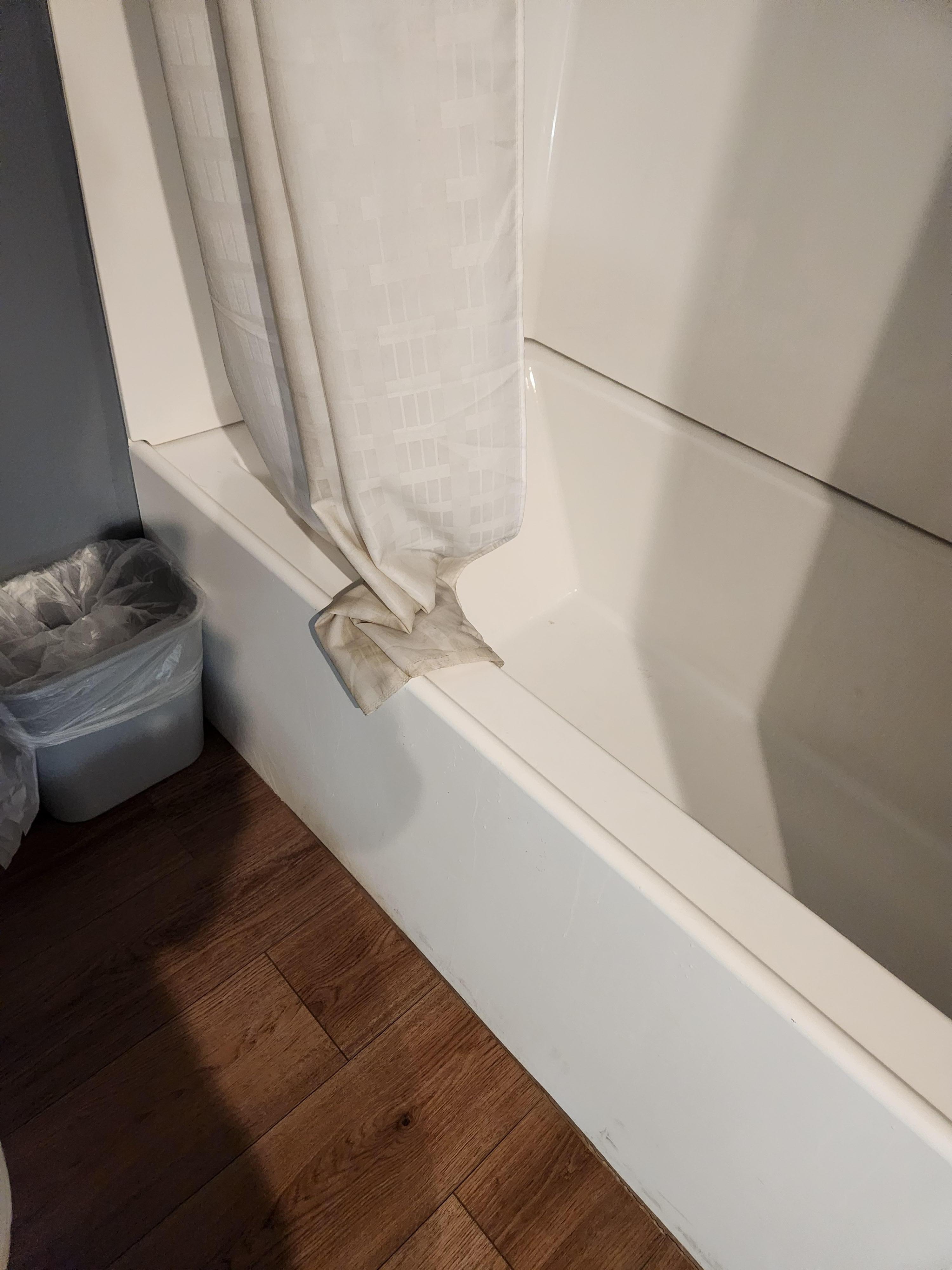 Old, dirty shower curtain