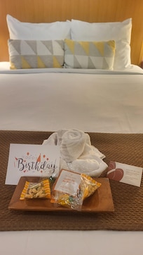 Complimentary birthday treat. We received a text asking if we were traveling for any special occasion. I responded and this was waiting on us upon arrival.