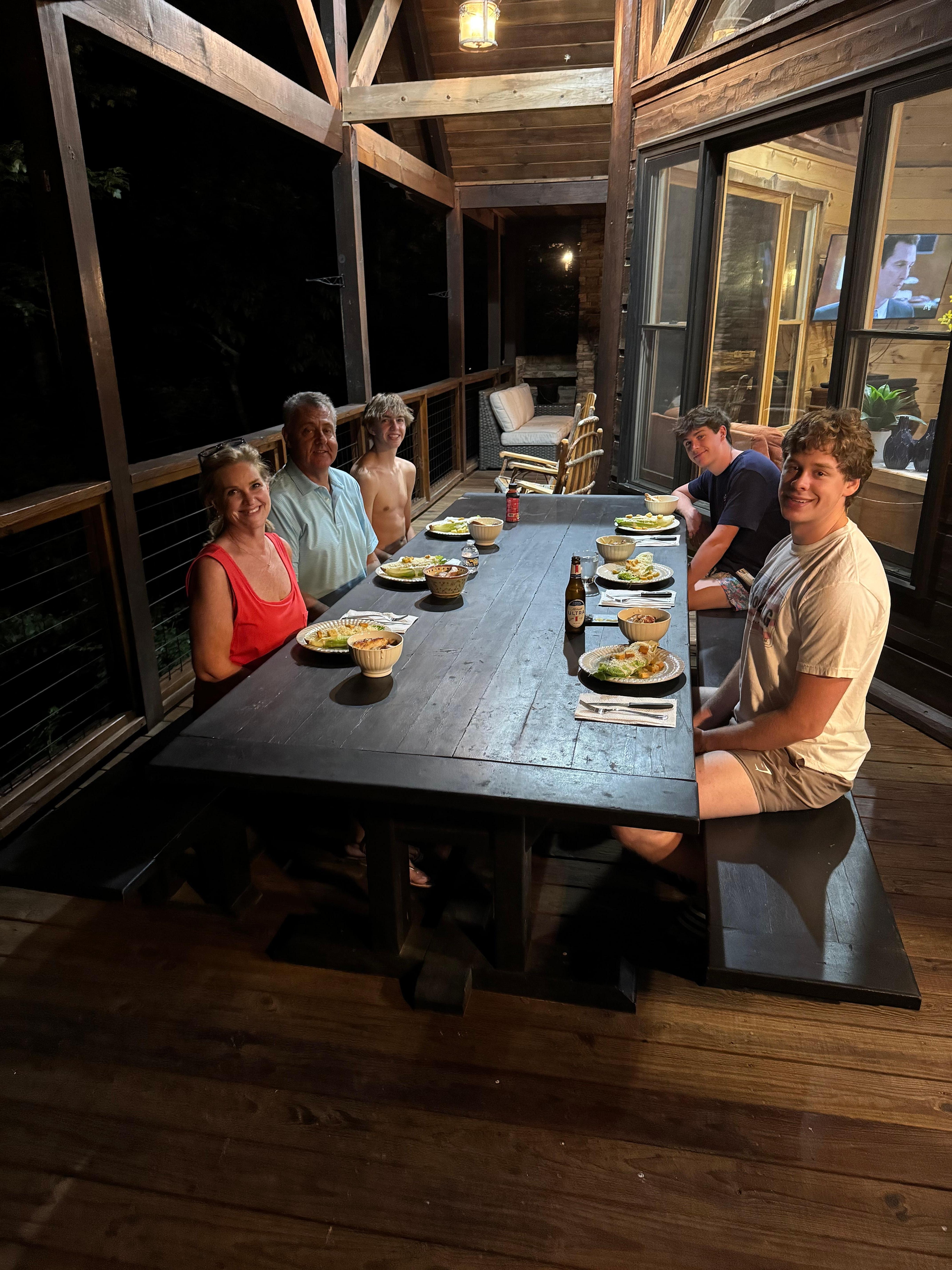 This large table and bench on the deck was our favorite!  Perfect for large family meals alfresco.