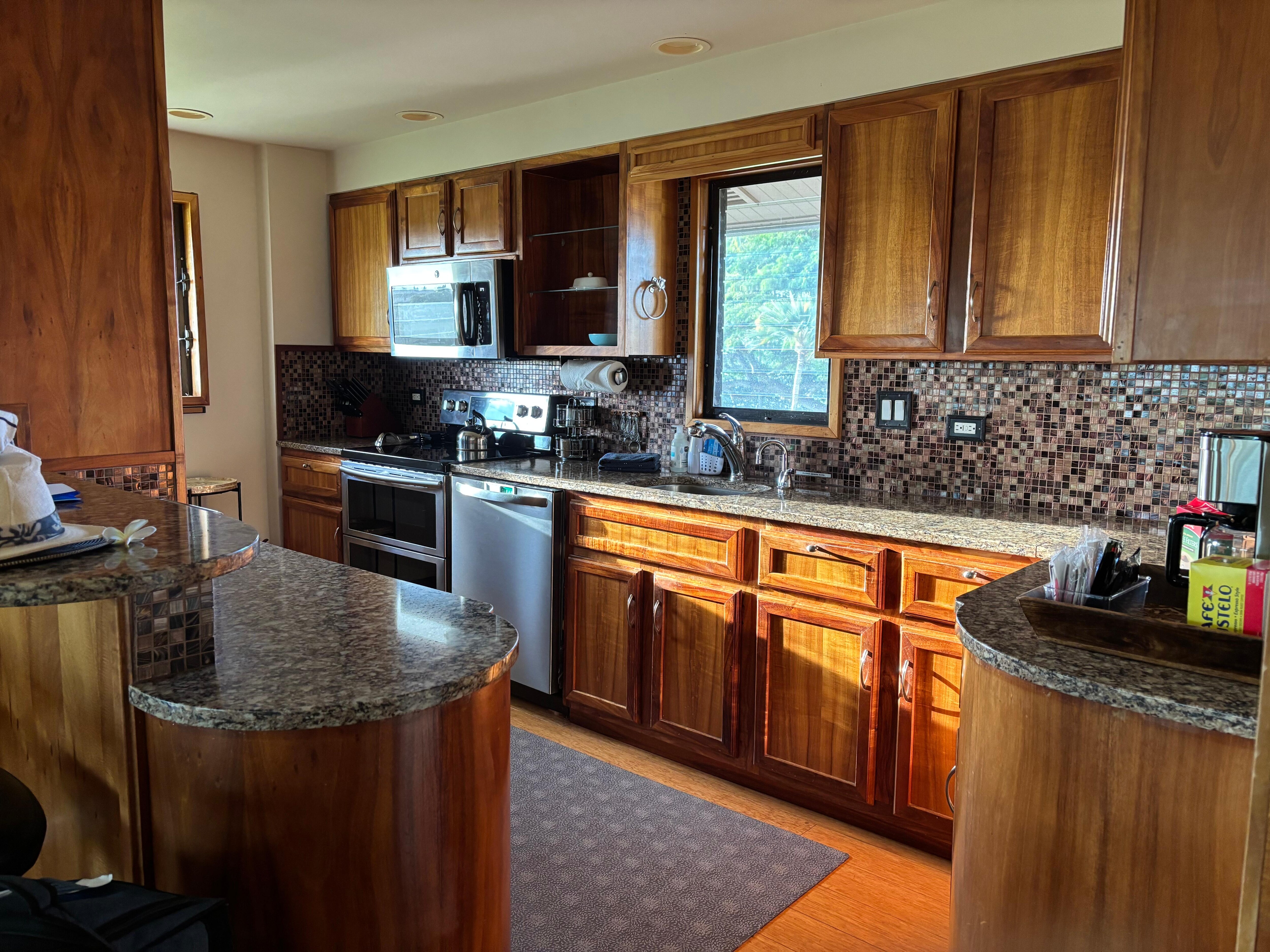 Spacious updated kitchen. Has a regular coffee maker. 