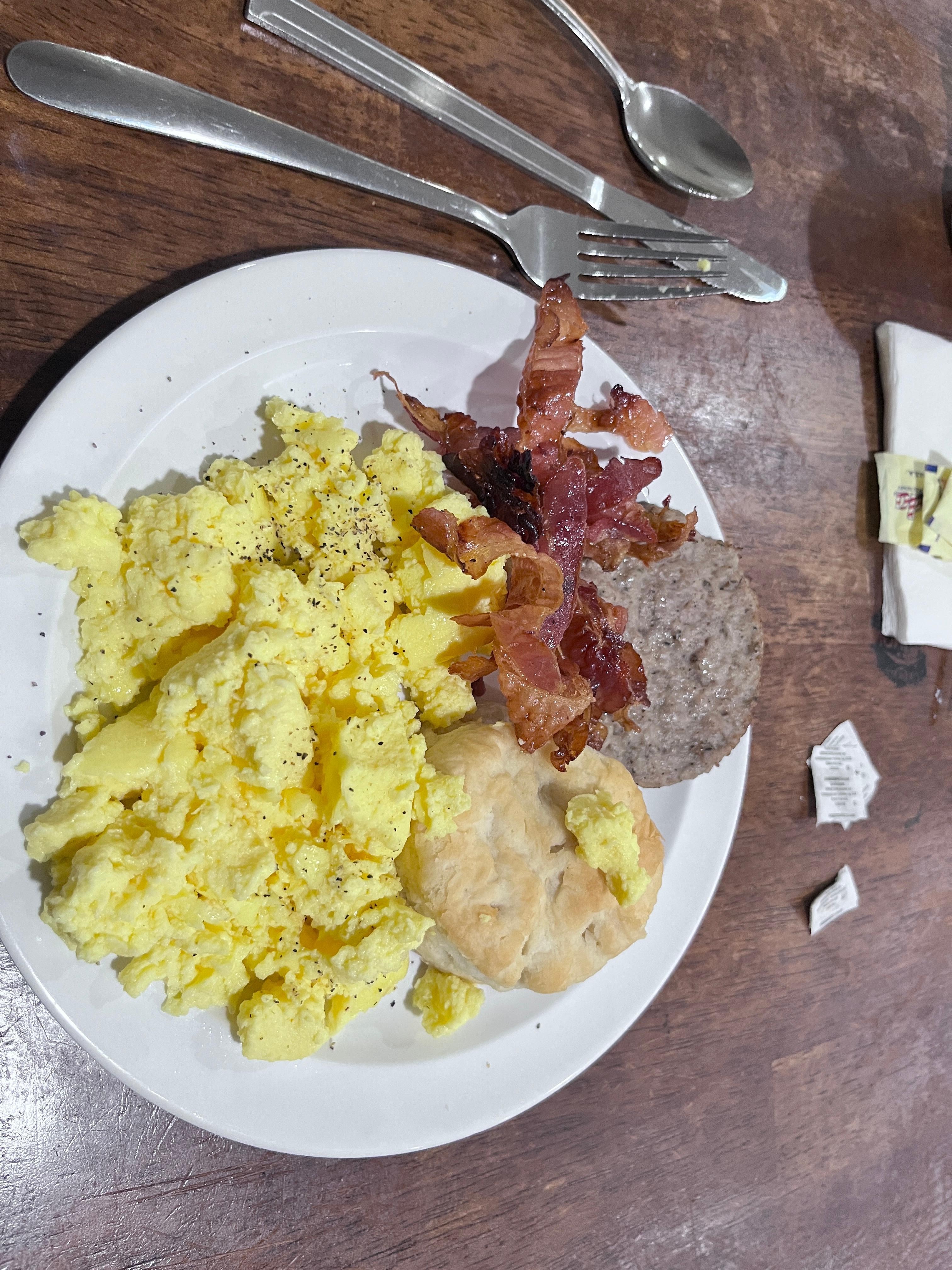 Delicious breakfast with the lightest, fluffiest scrambled eggs! 