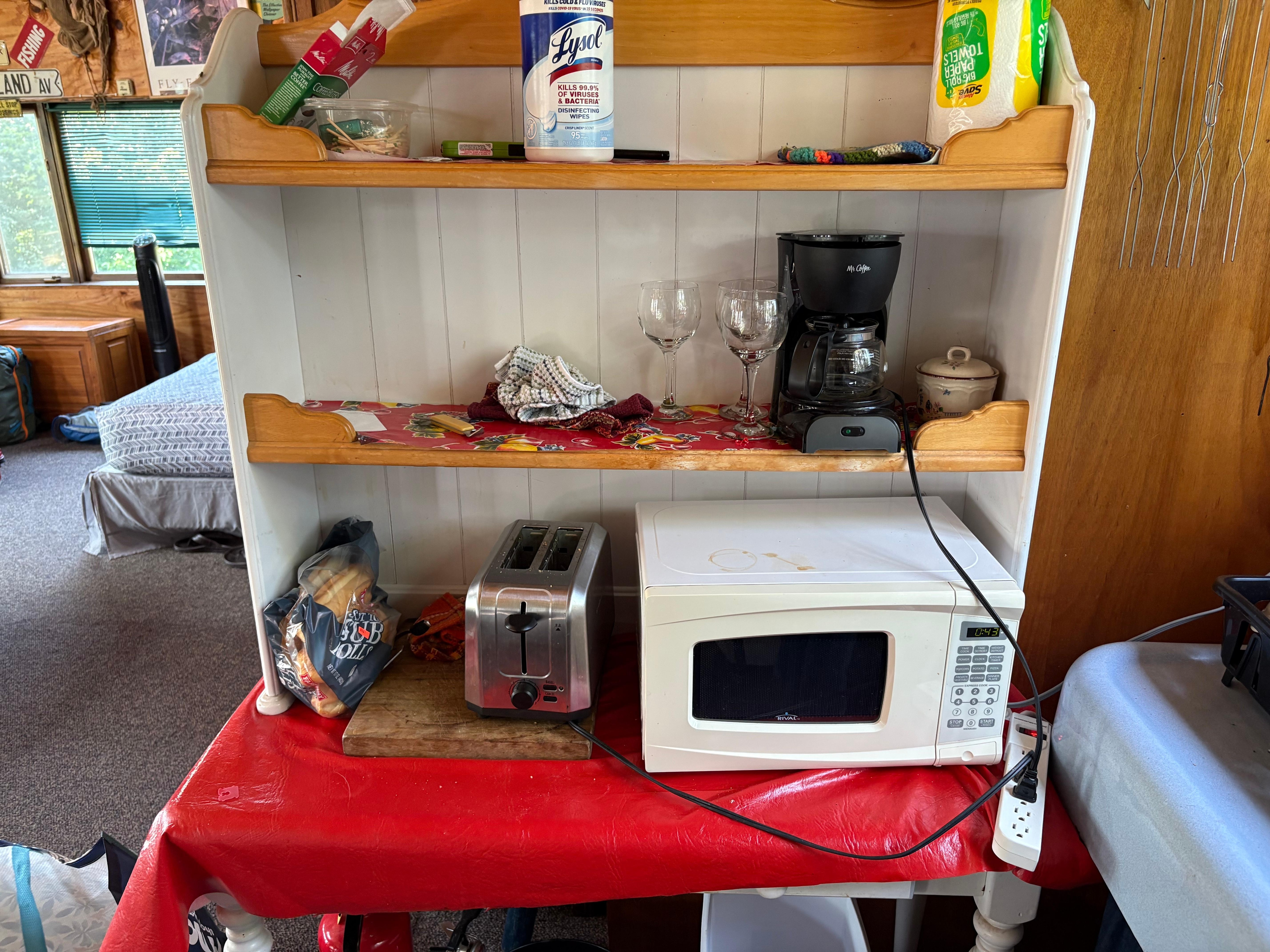 Appliances, including a 3-cup Mr. Coffee. 