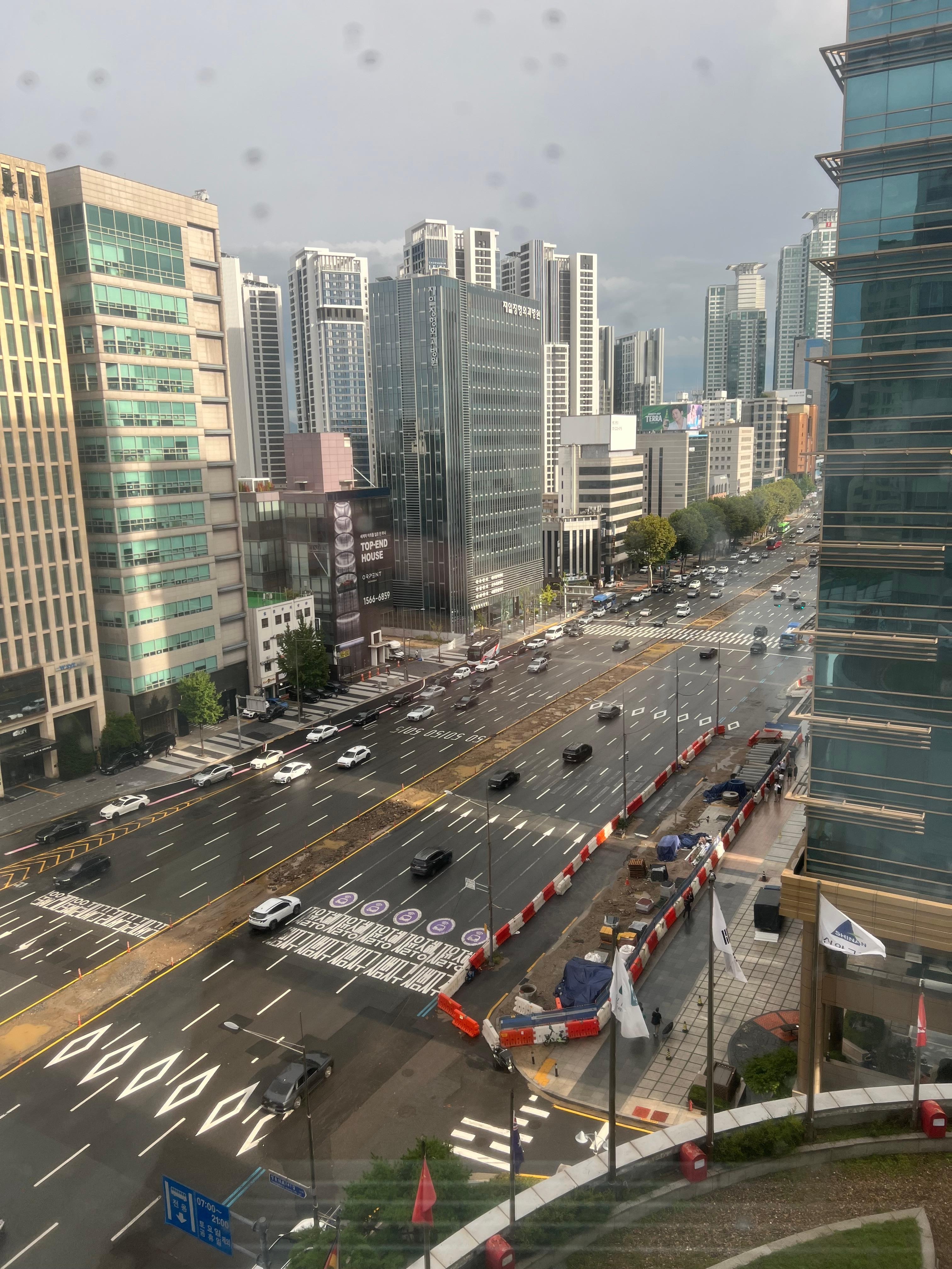 View of the street from the hotel room.