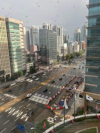 View of the street from the hotel room.