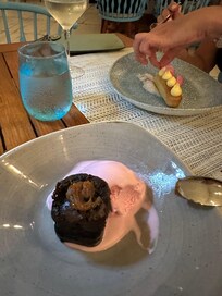 Brownie with creamy cherry icecream amazing!