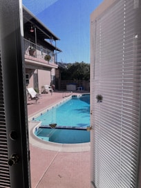 Looking out our room at the pool and hummingbirds.