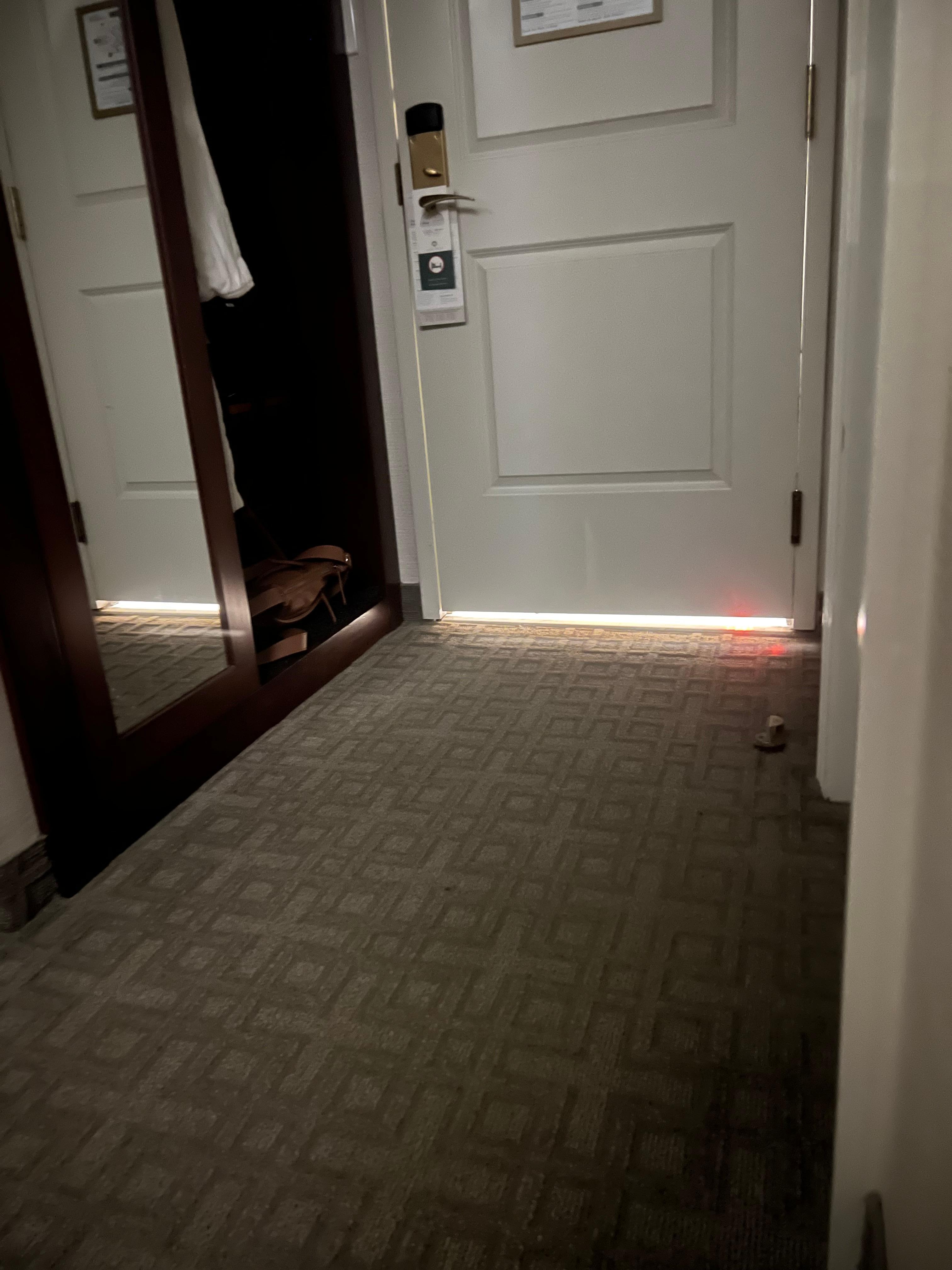 Hallway light into our room while dark in our room 