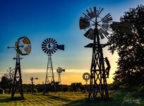 Sunset at the Windmill Farm in Toler, Texas