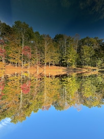 Reality is upside down. Top is the reflection. :)