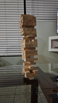 Playing Jenga and poker late at night (provided by host)