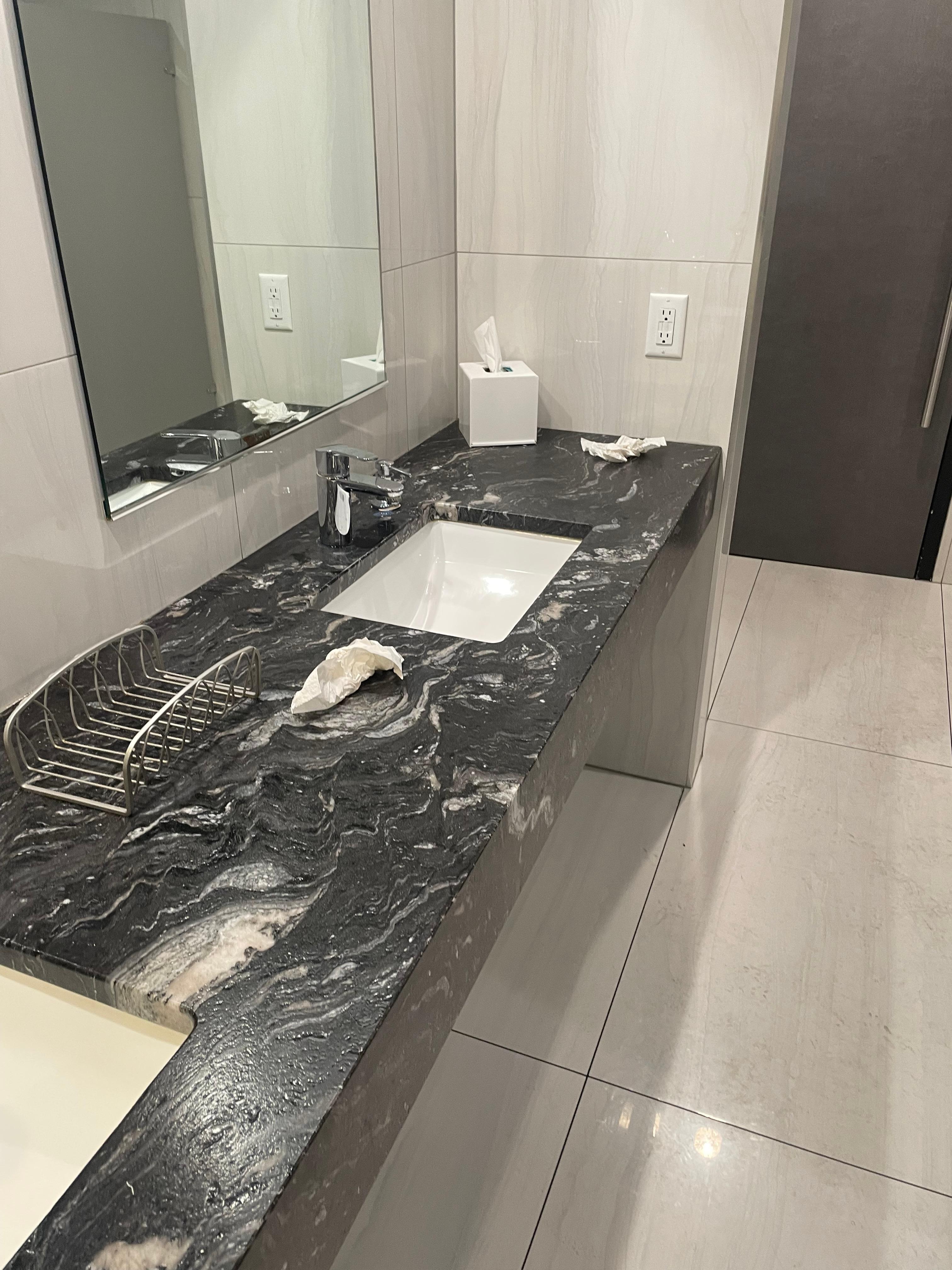 Restroom at the lobby at 9:30 am. No one came to clean it 