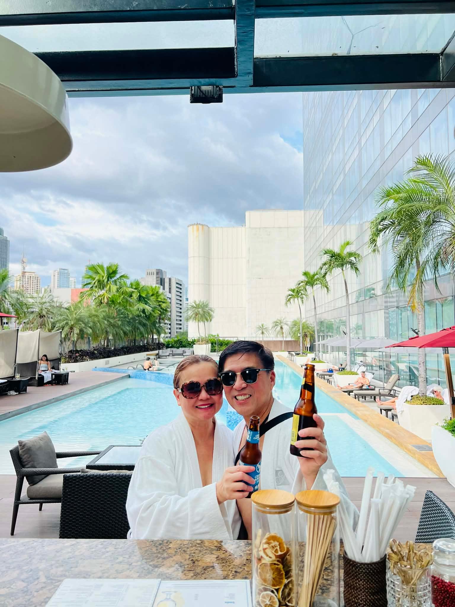 Relaxing by the pool