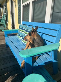 She loved her stay. Sitting on porch looking at the bay.