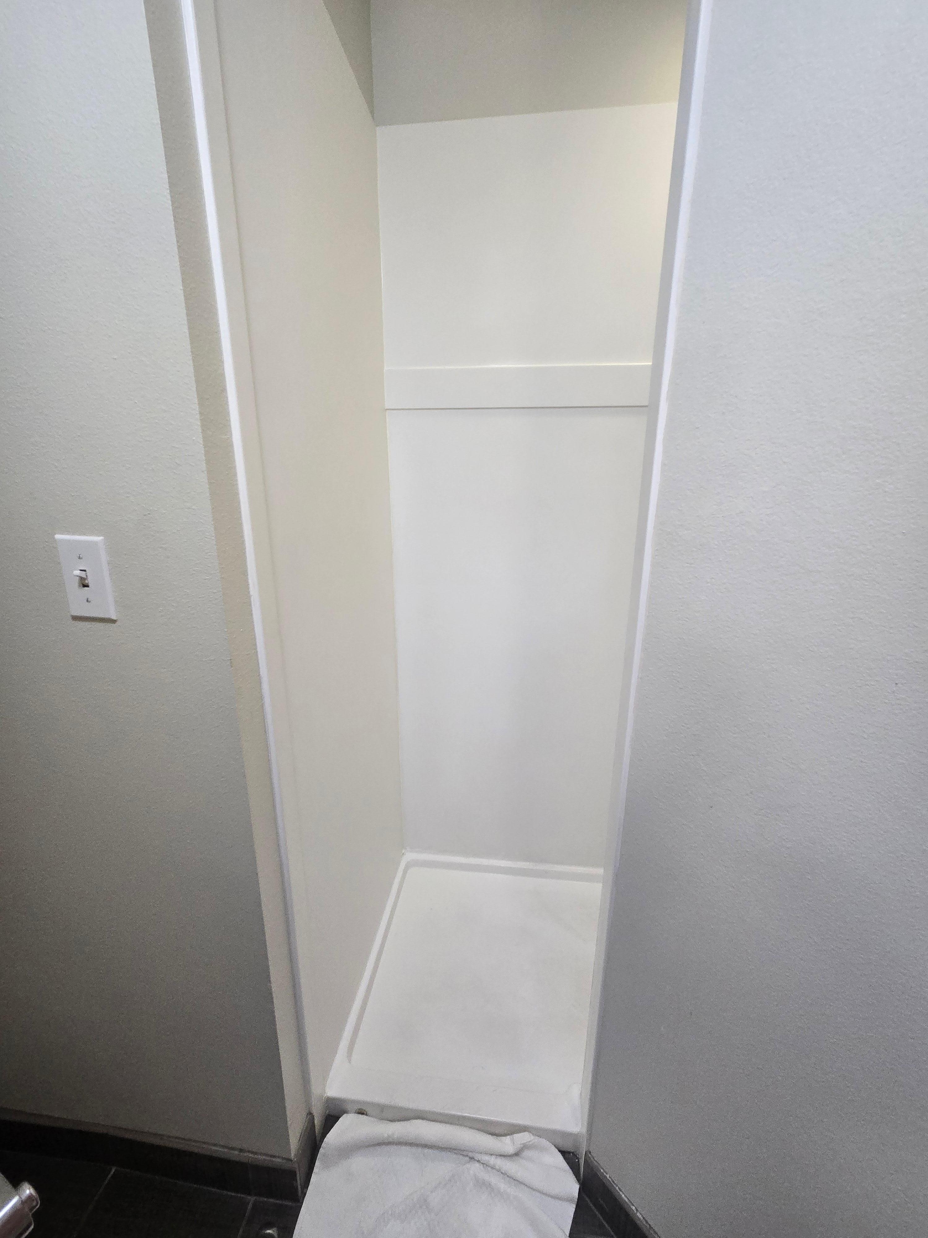 Odd and small shower.  No tub.  But surprising good shower!