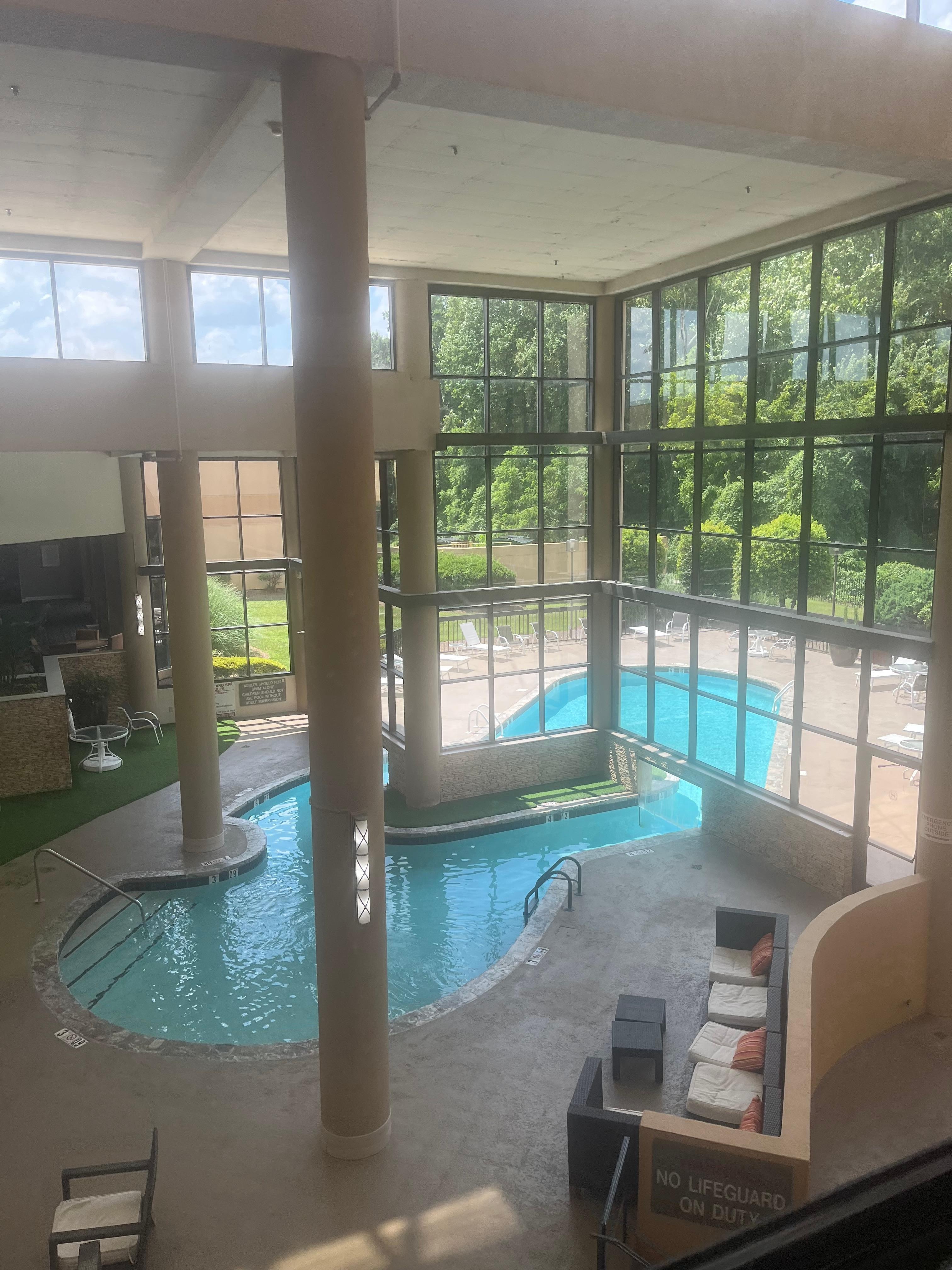 Elevator view of the pool area.