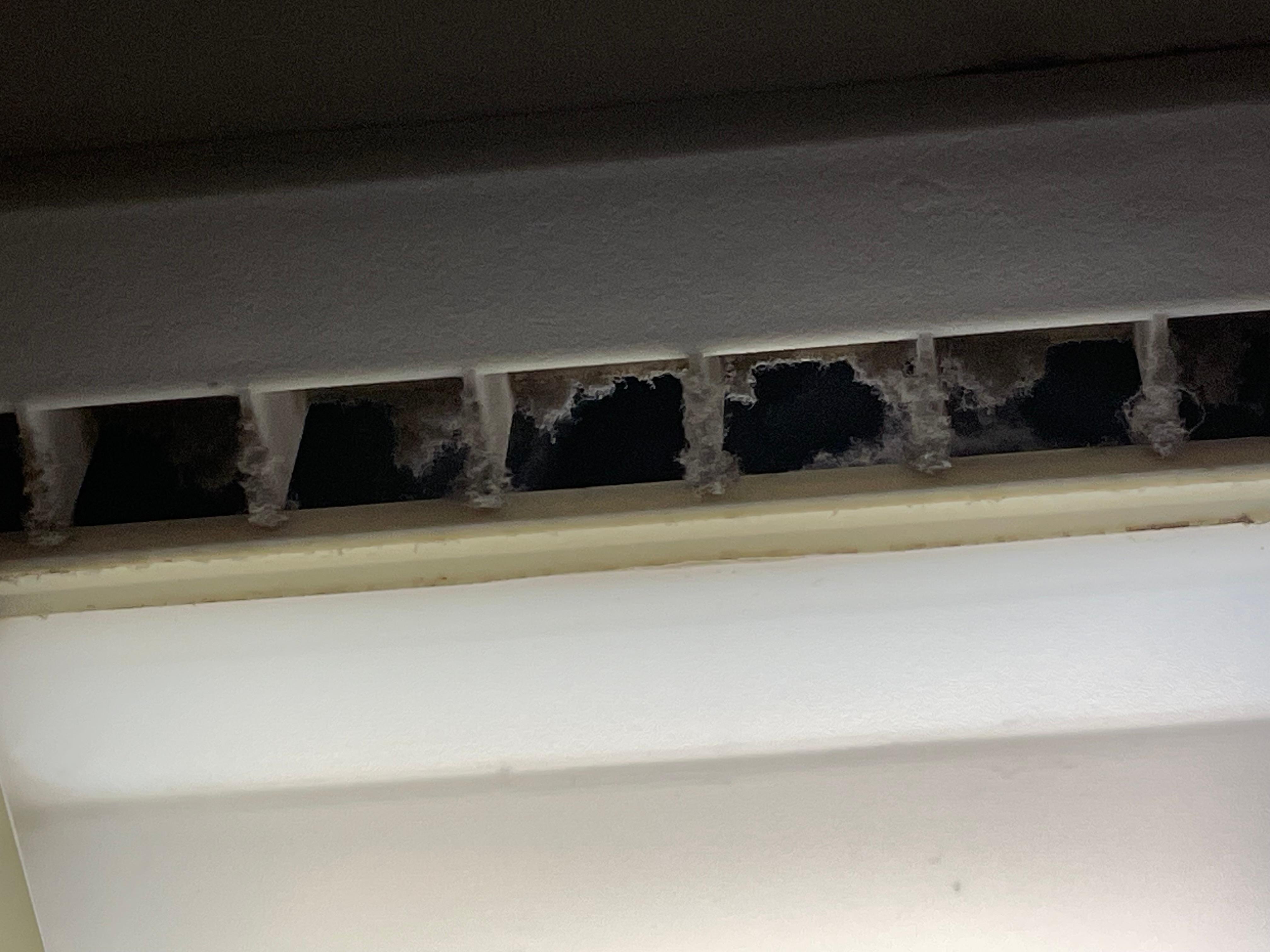 Filthy exhaust fan inside shower