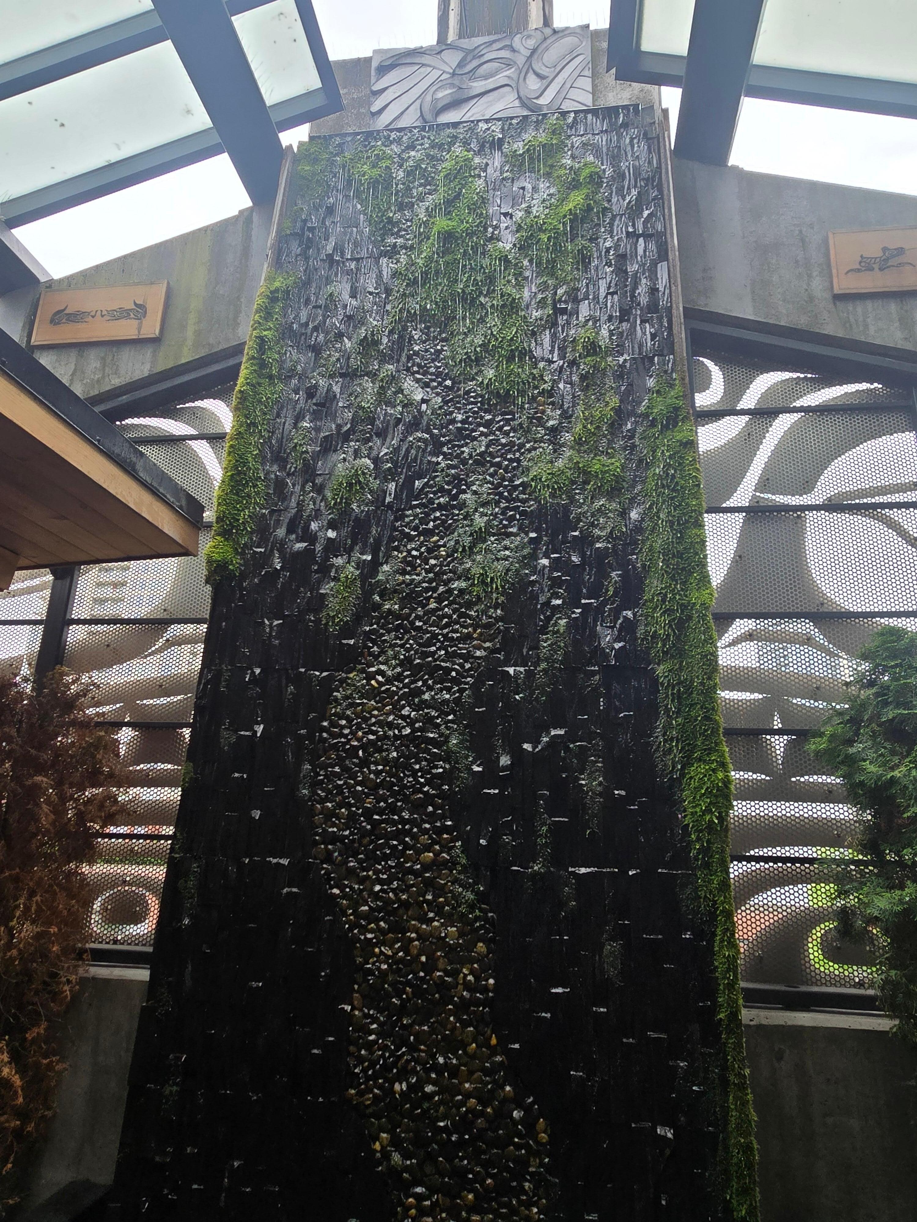 Waterfall fountain on rooftop deck
