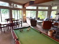 Wrap around waterfront views, super cozy living room