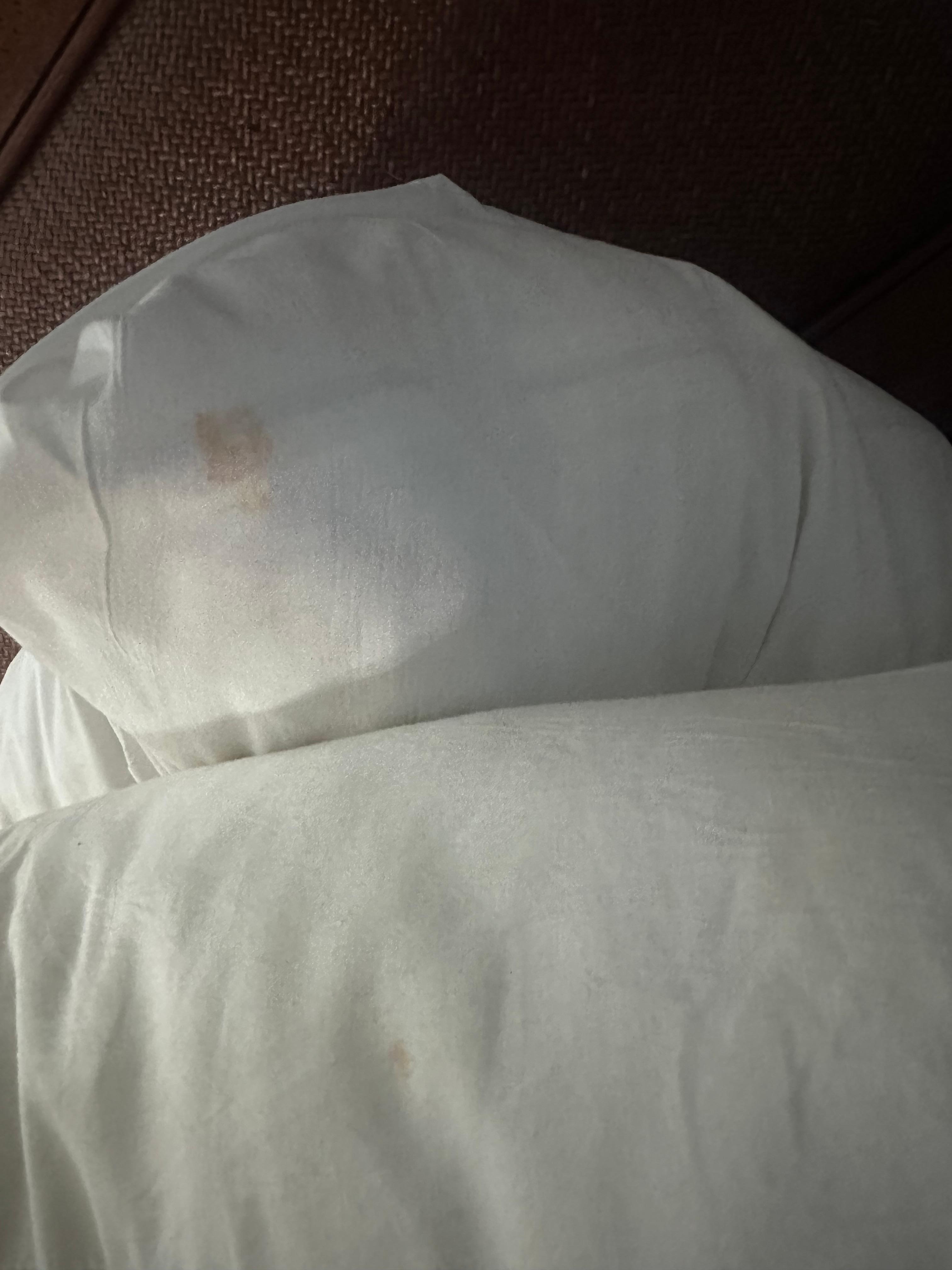 stains on the pillow.