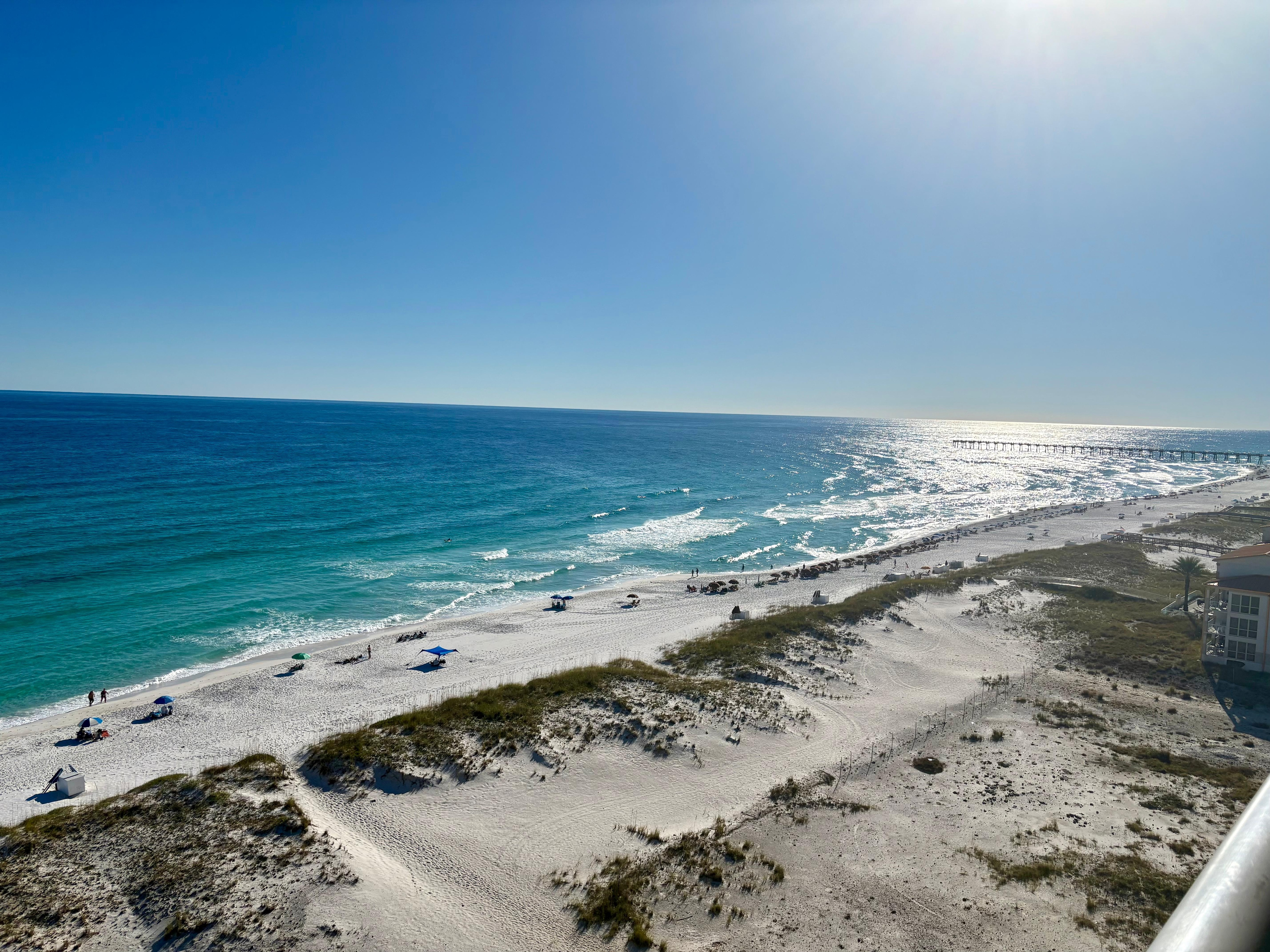 View from balcony and floor to ceiling windows. 