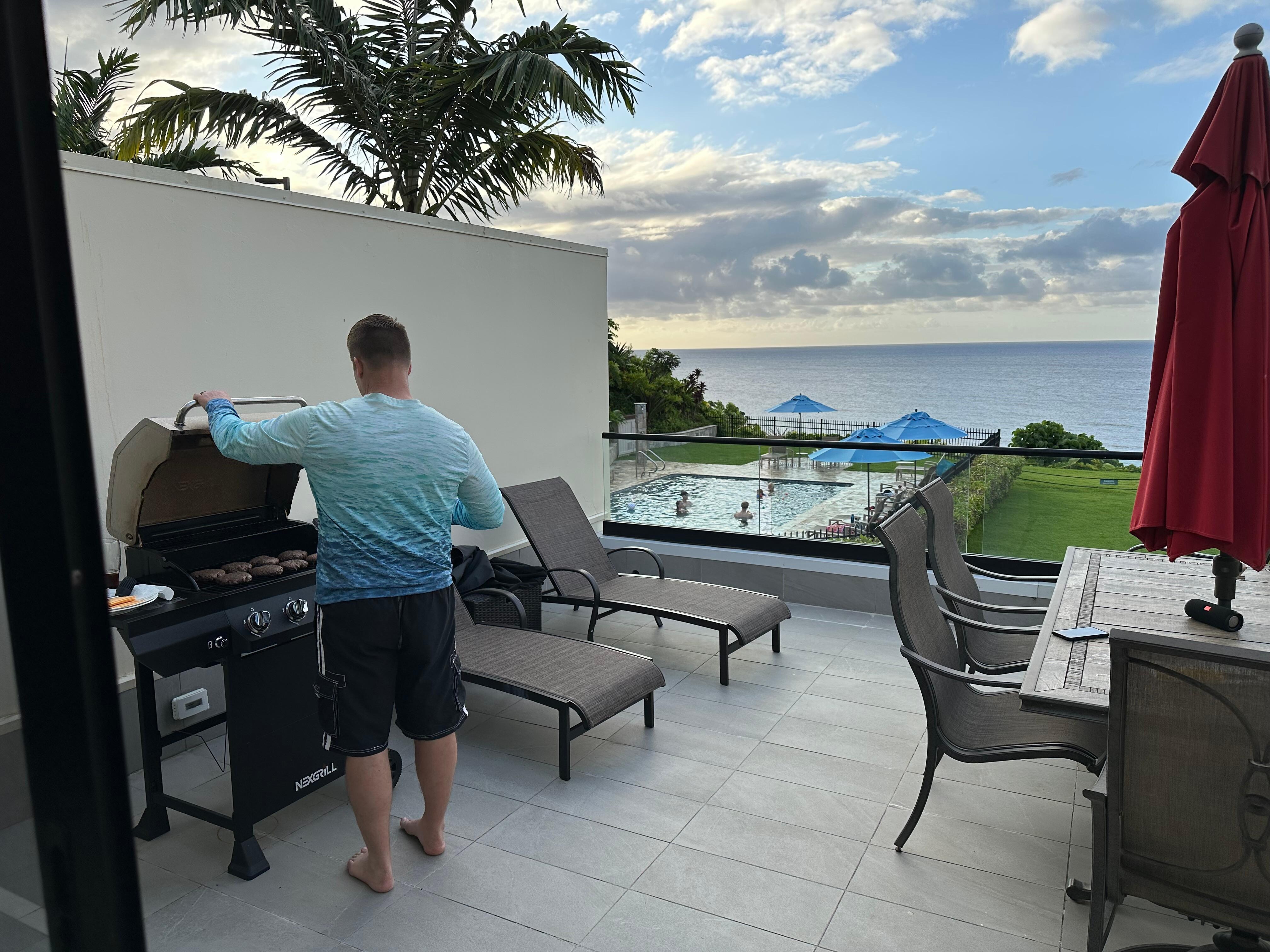 Grilled dinner at sunset 