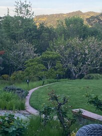 The sunset view of the mountains from the kitchen