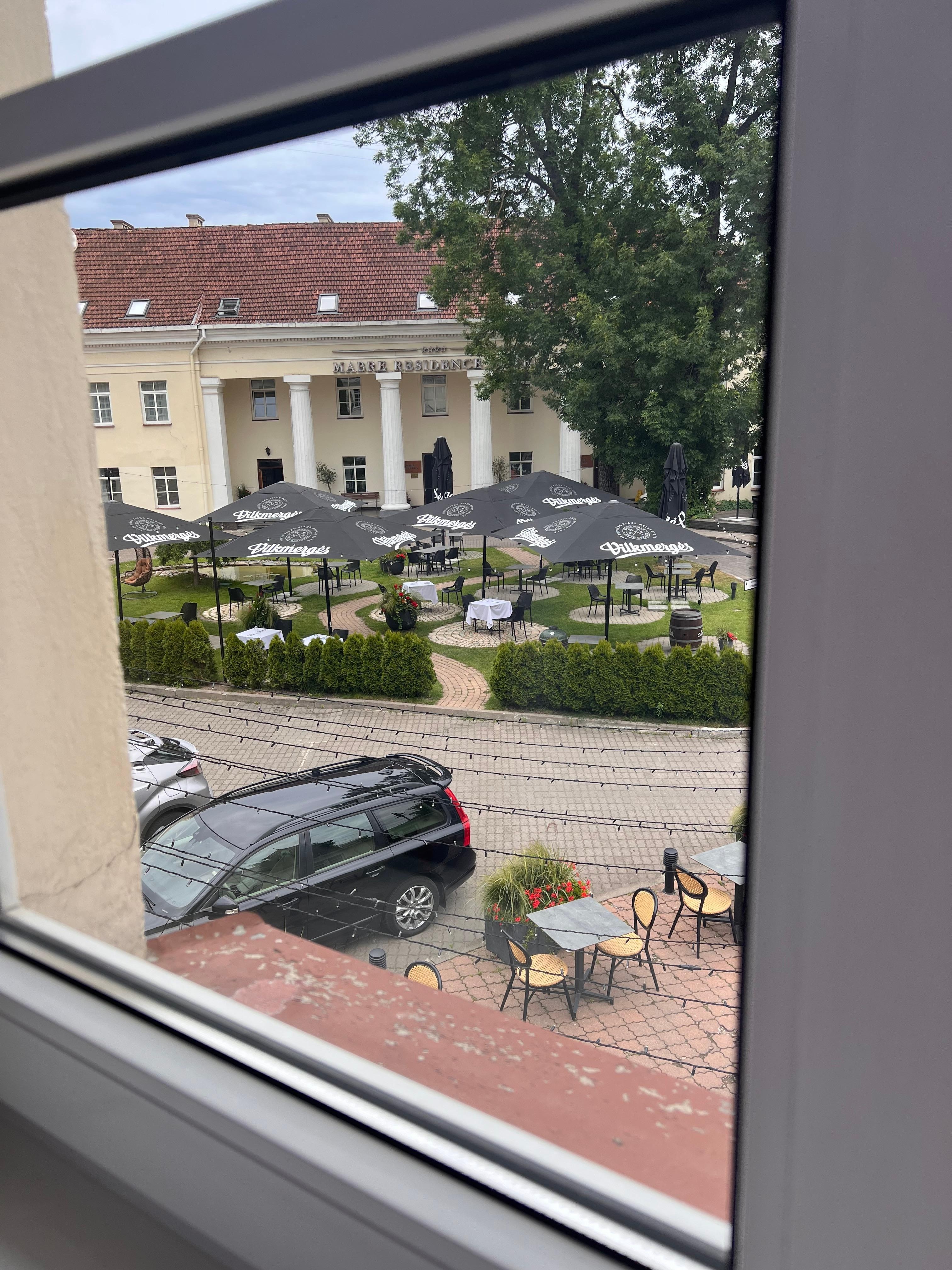 View of court yard seating area from my window 