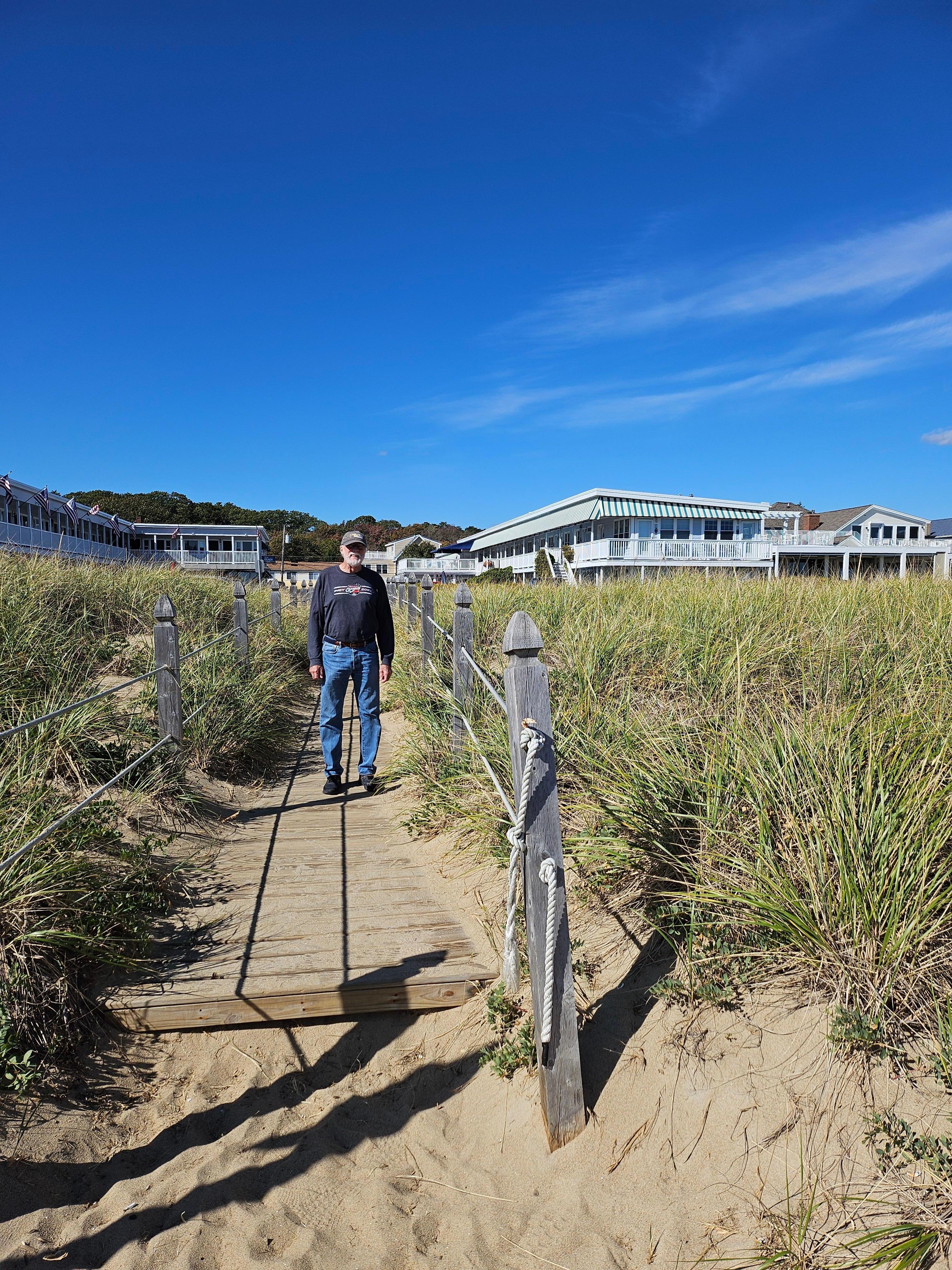 The boardwalk and hotel in the back on the right