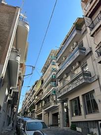 Hotel Lilia from the street. Great location for cafes and restaurants.