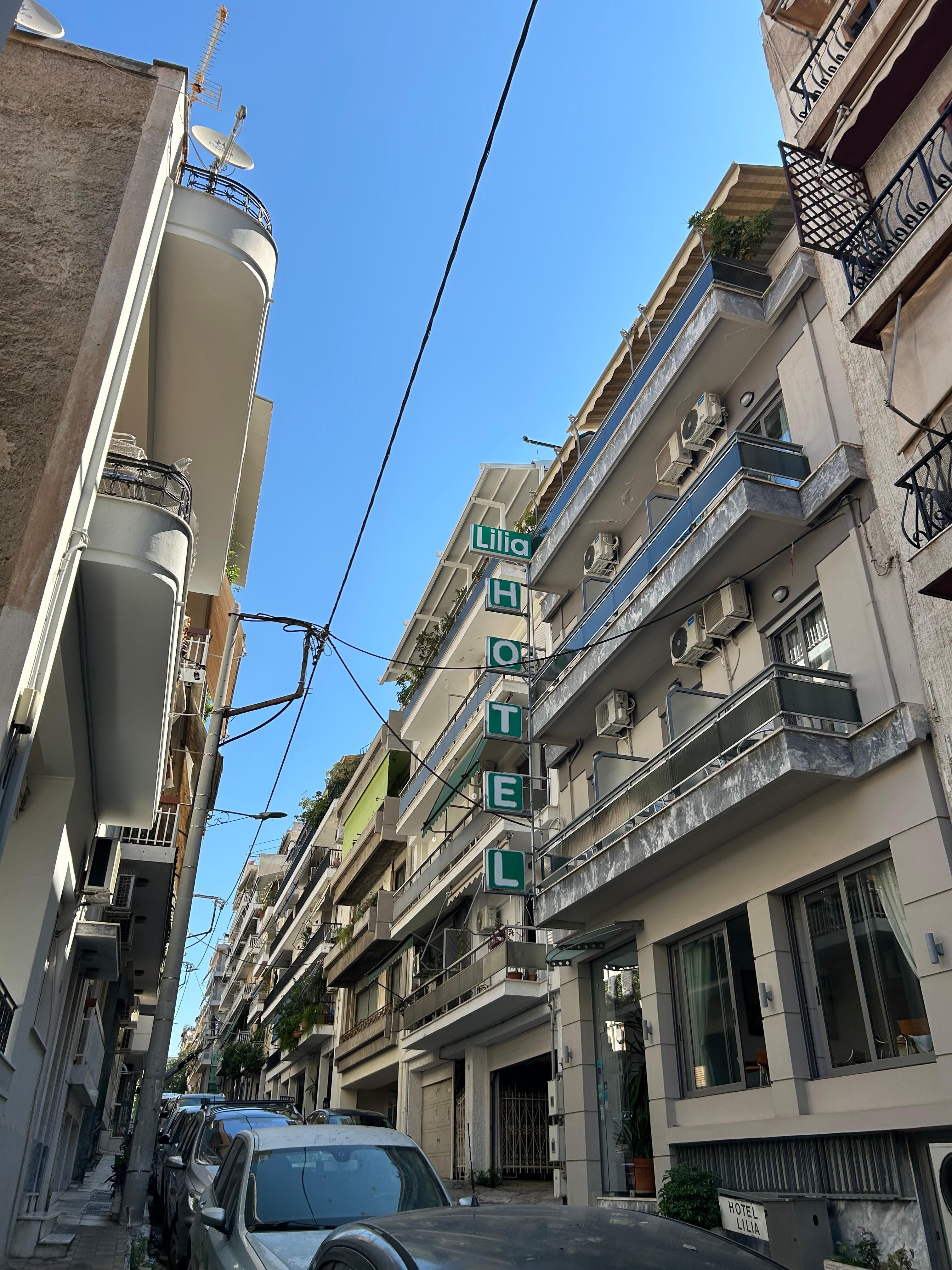 Hotel Lilia from the street.  Great location for cafes and restaurants.