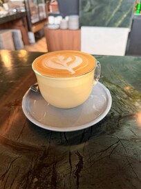 Caramel latte at the hotels lounge