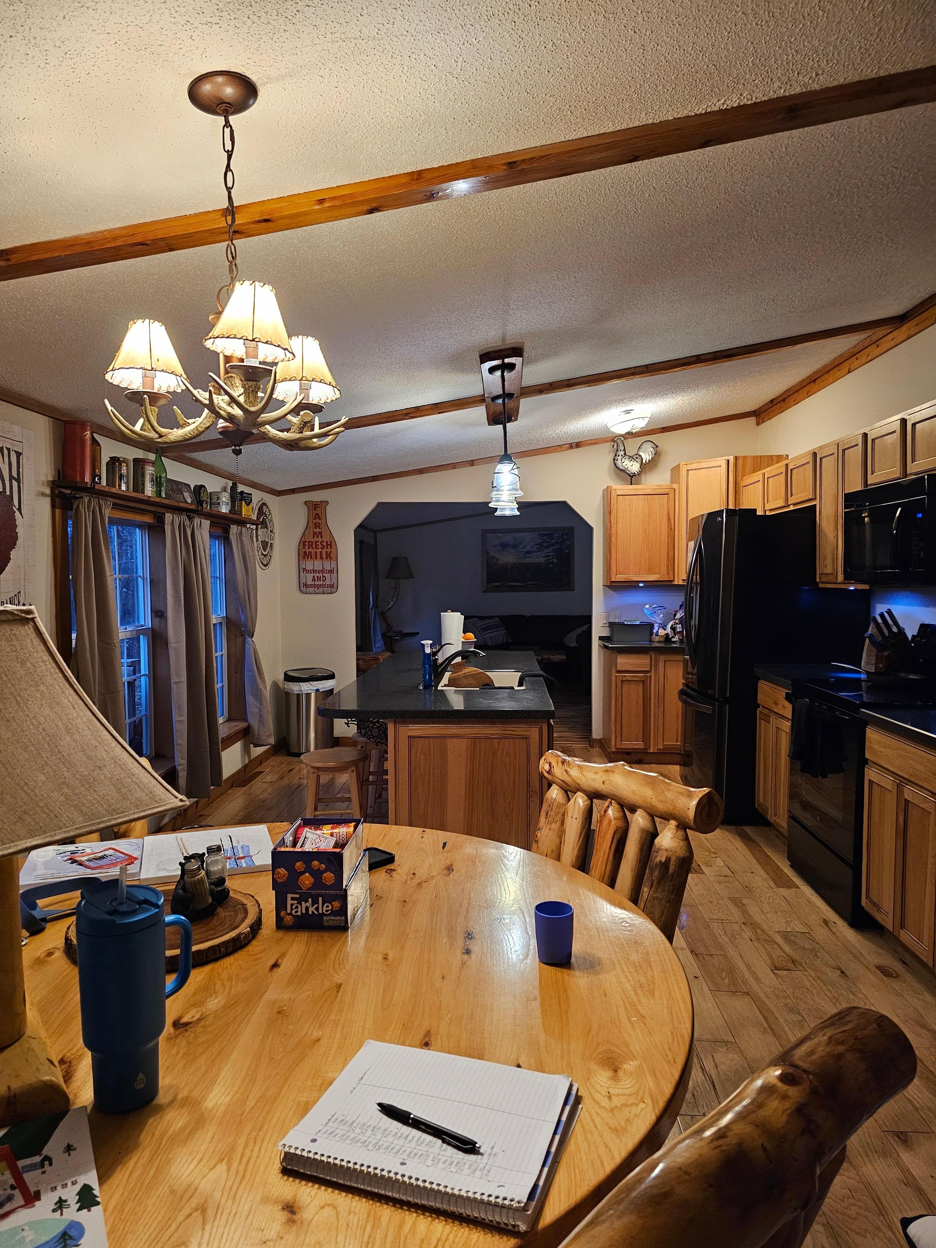 Large kitchen and dining area. 
