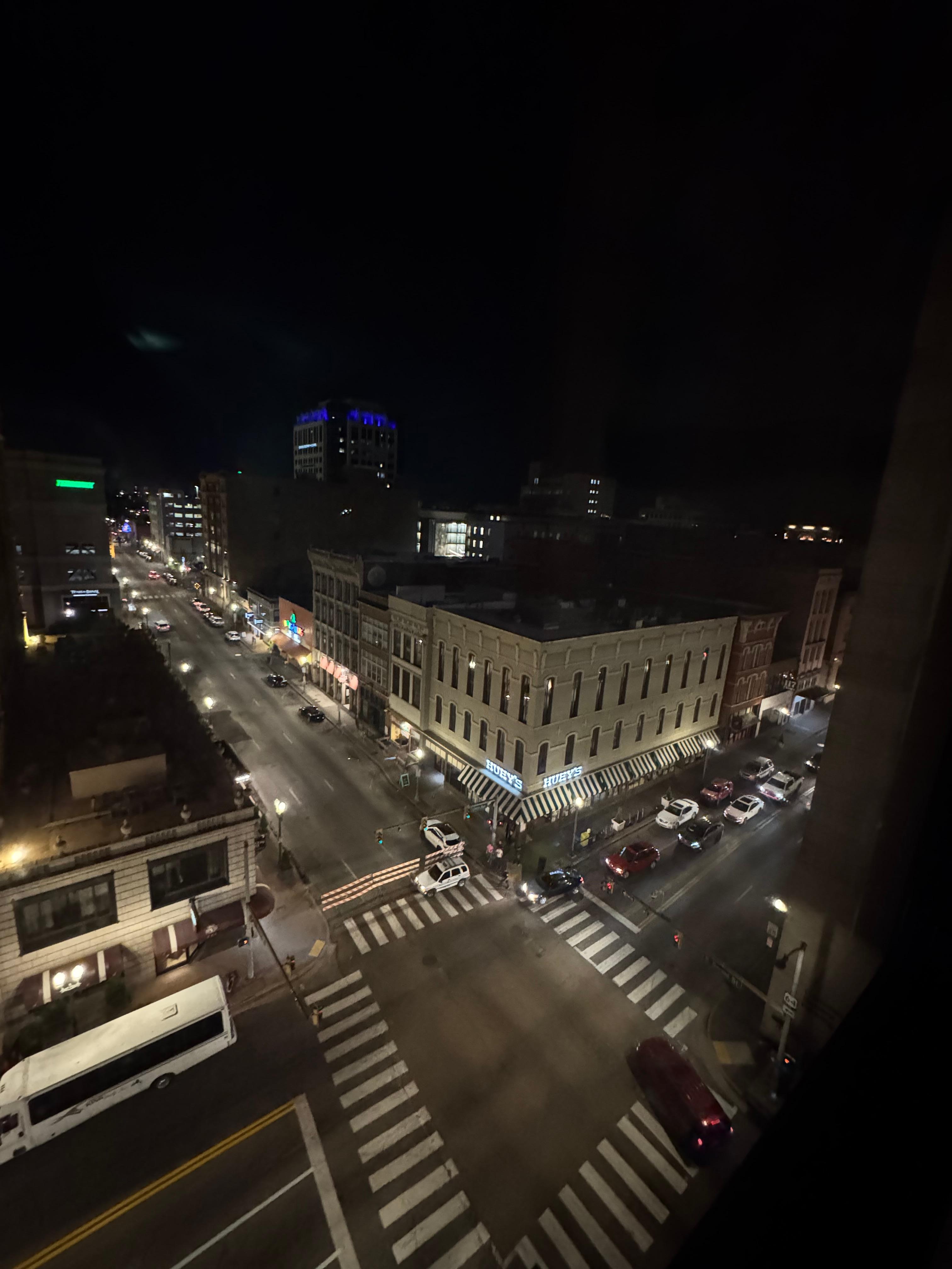 Views from the room at night.