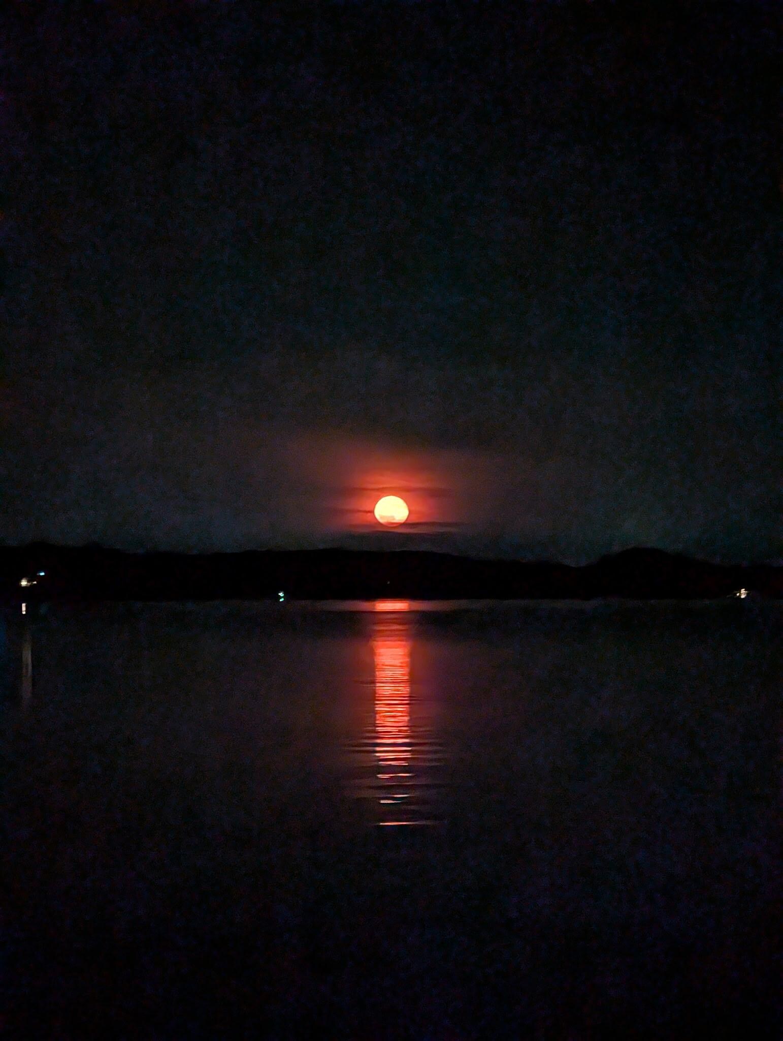 Have you ever watched the moon rise? This was a view of one, from the dock.