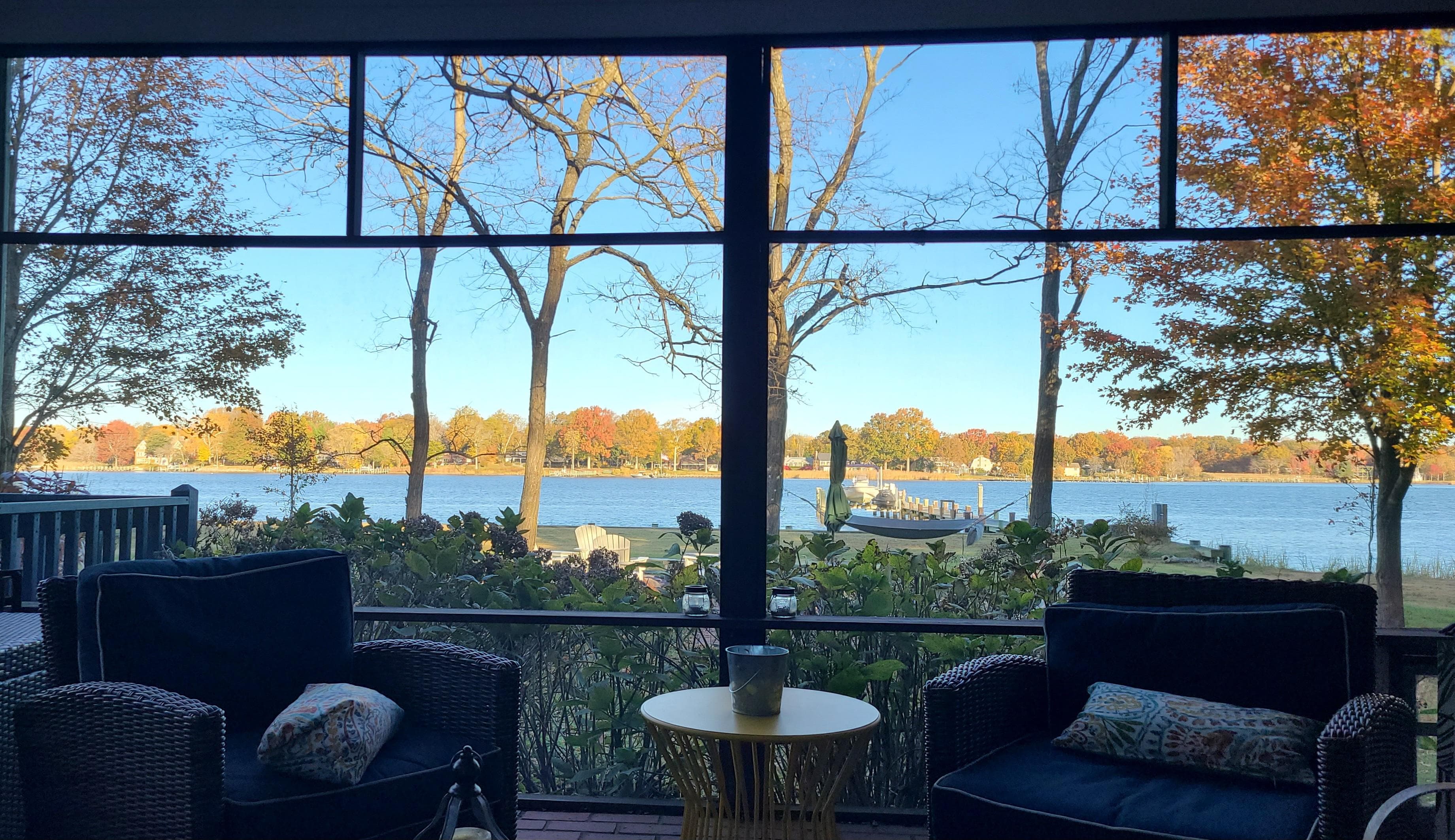 Porch with an evening view