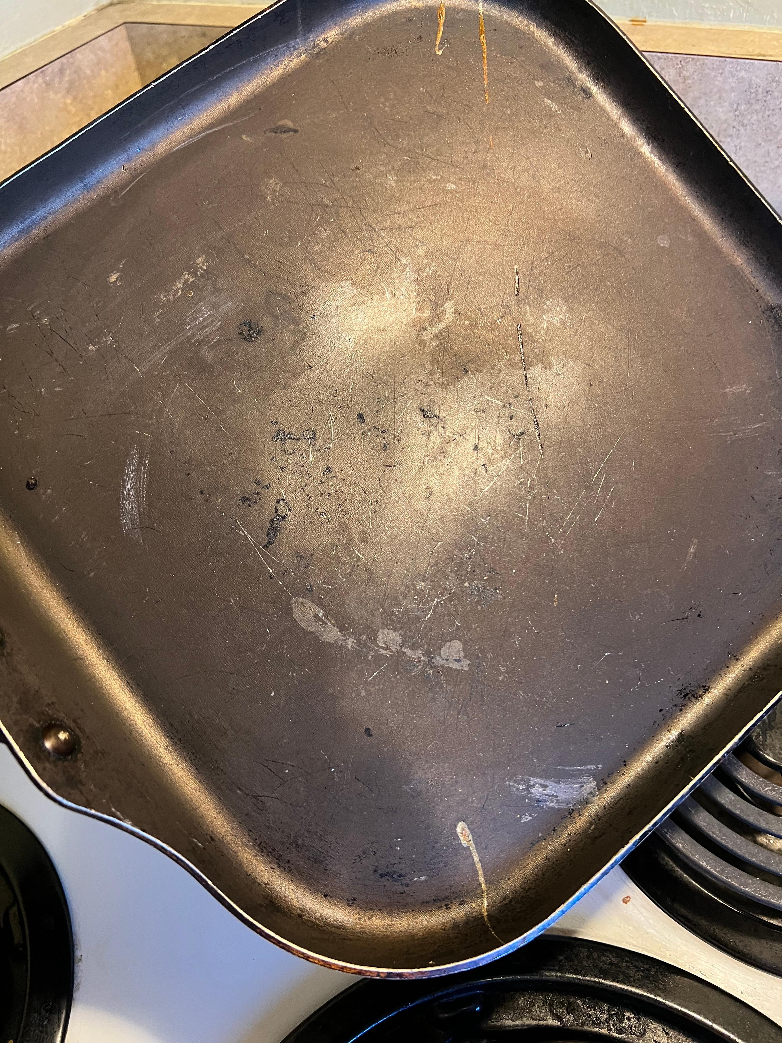 Warped frying pan that had egg stuck to it. And the stove did not even work.