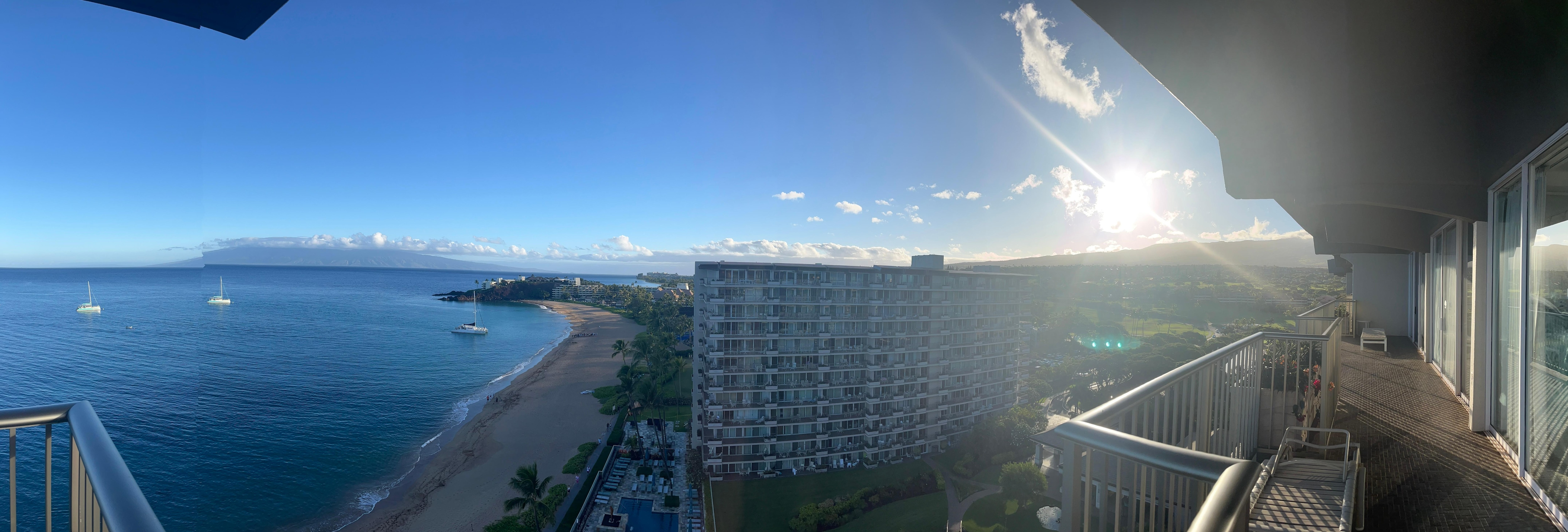 Panoramic view from ocean to mountains