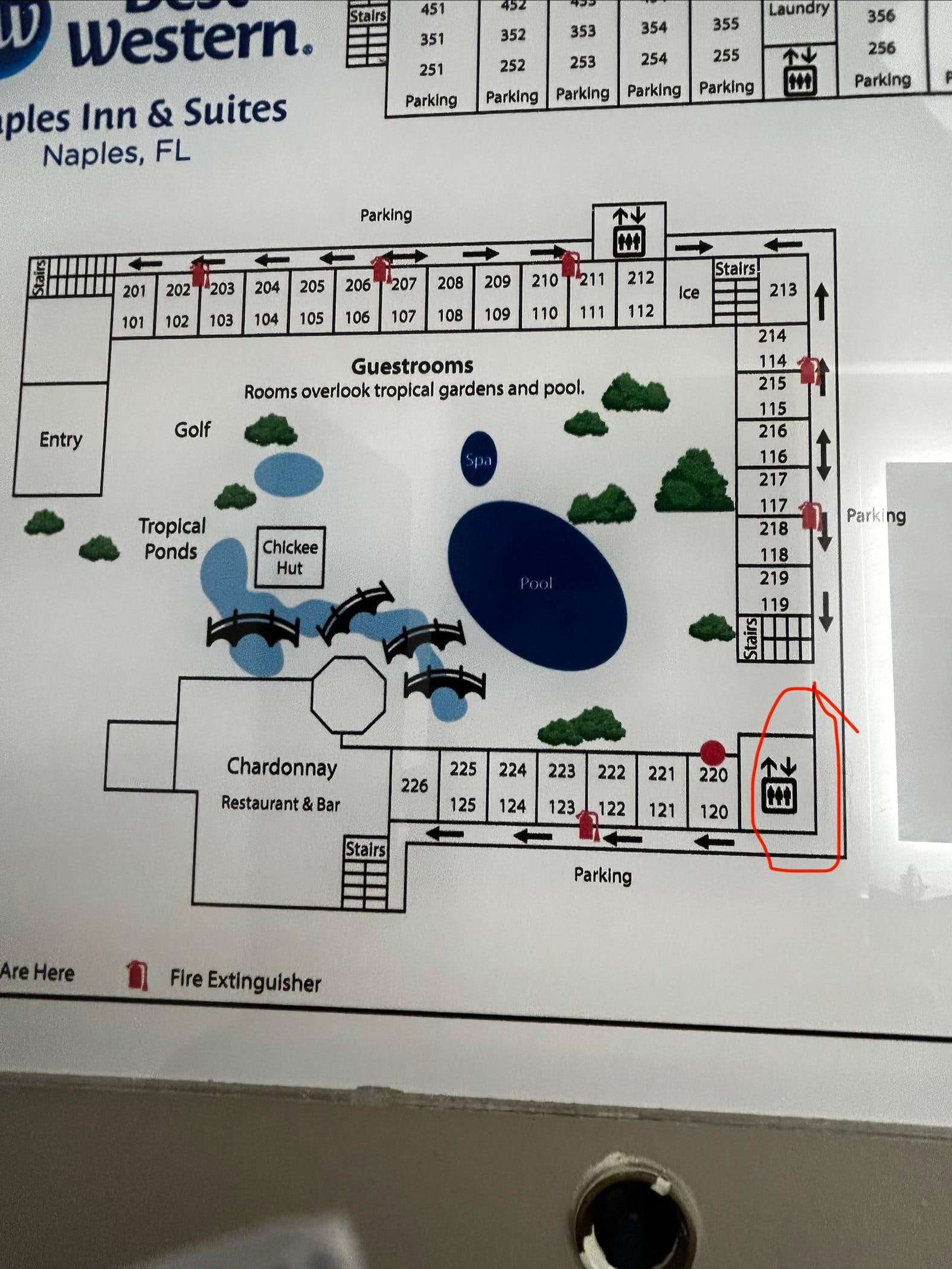 Circled elevator is not in service and looks like it hasn’t been for a long time 