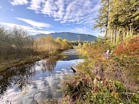 Amazing views while sitting in chairs by the river, a perfect place to enjoy a glass of wine after hiking. We loved it!