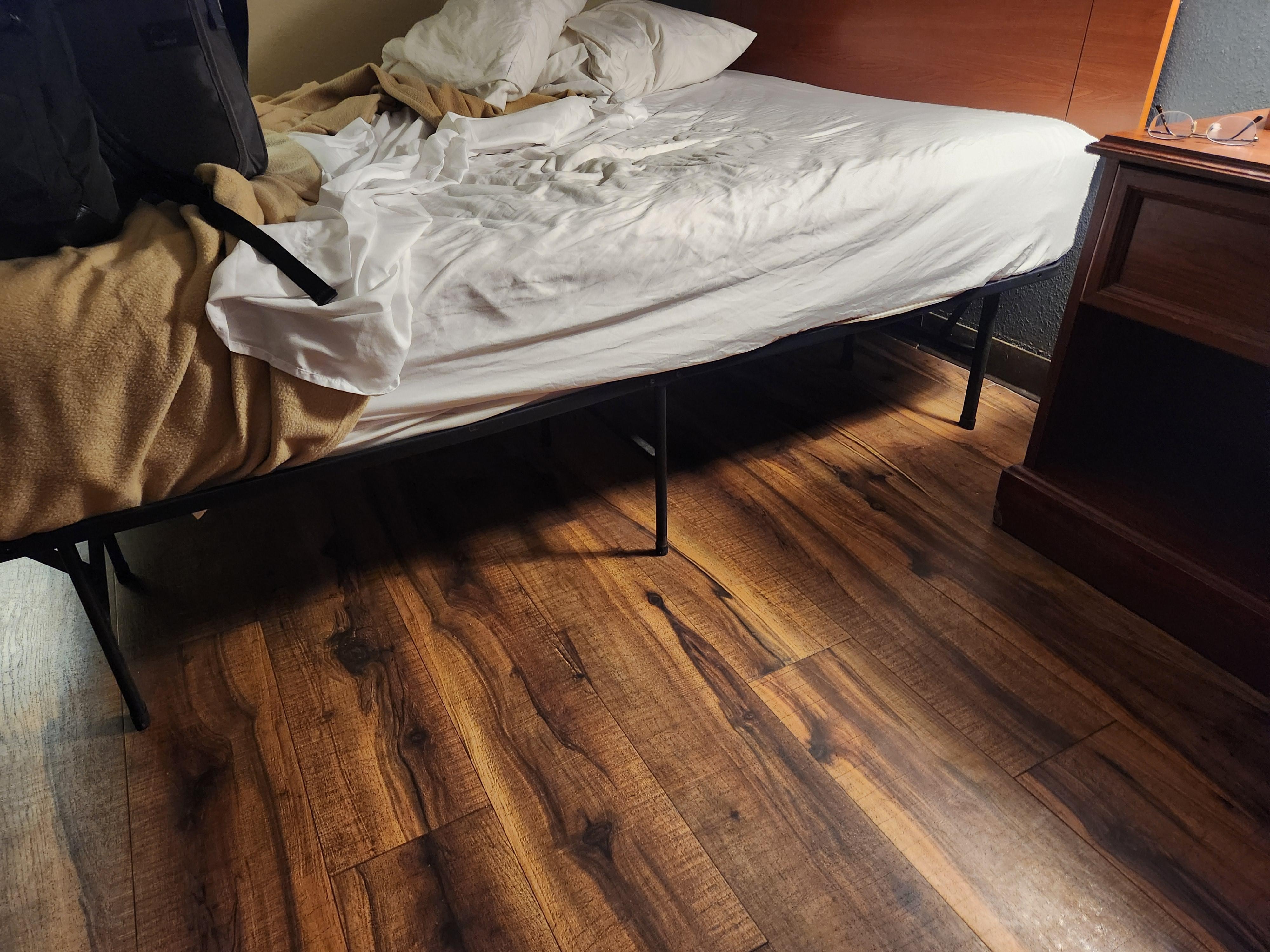 Hard mattress. No box spring.