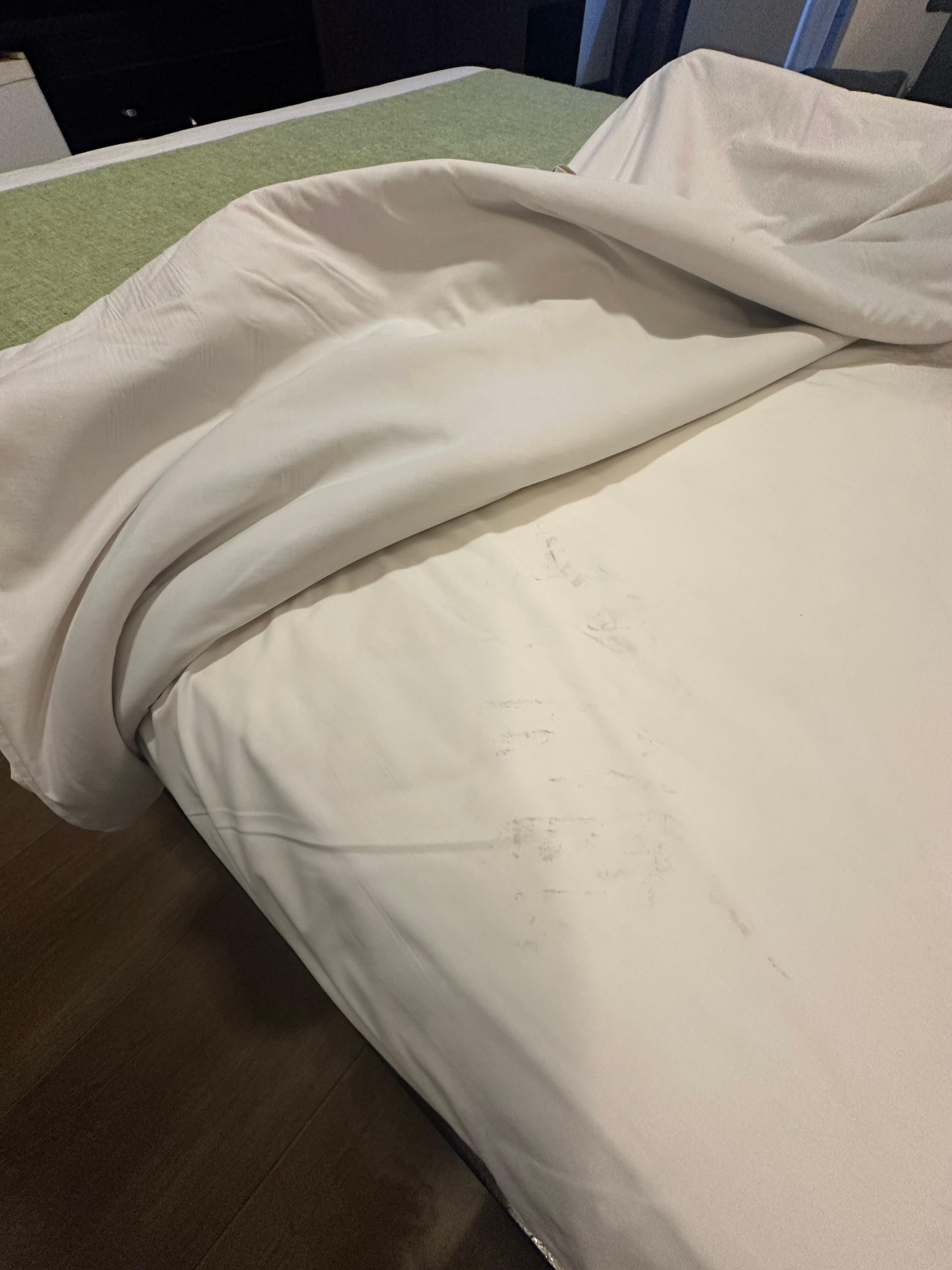 Shoe marks on linen
