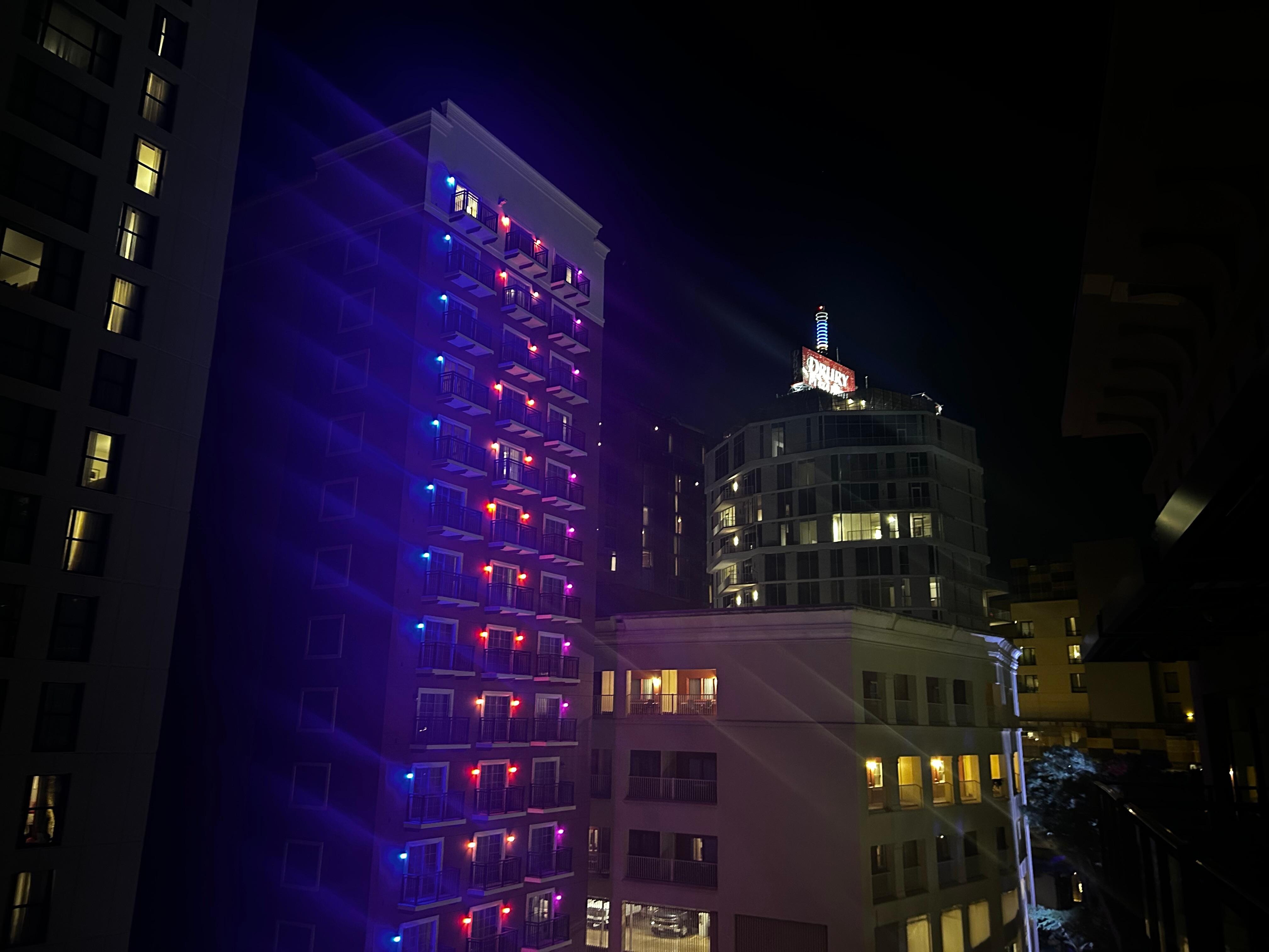 View from our balcony at night 