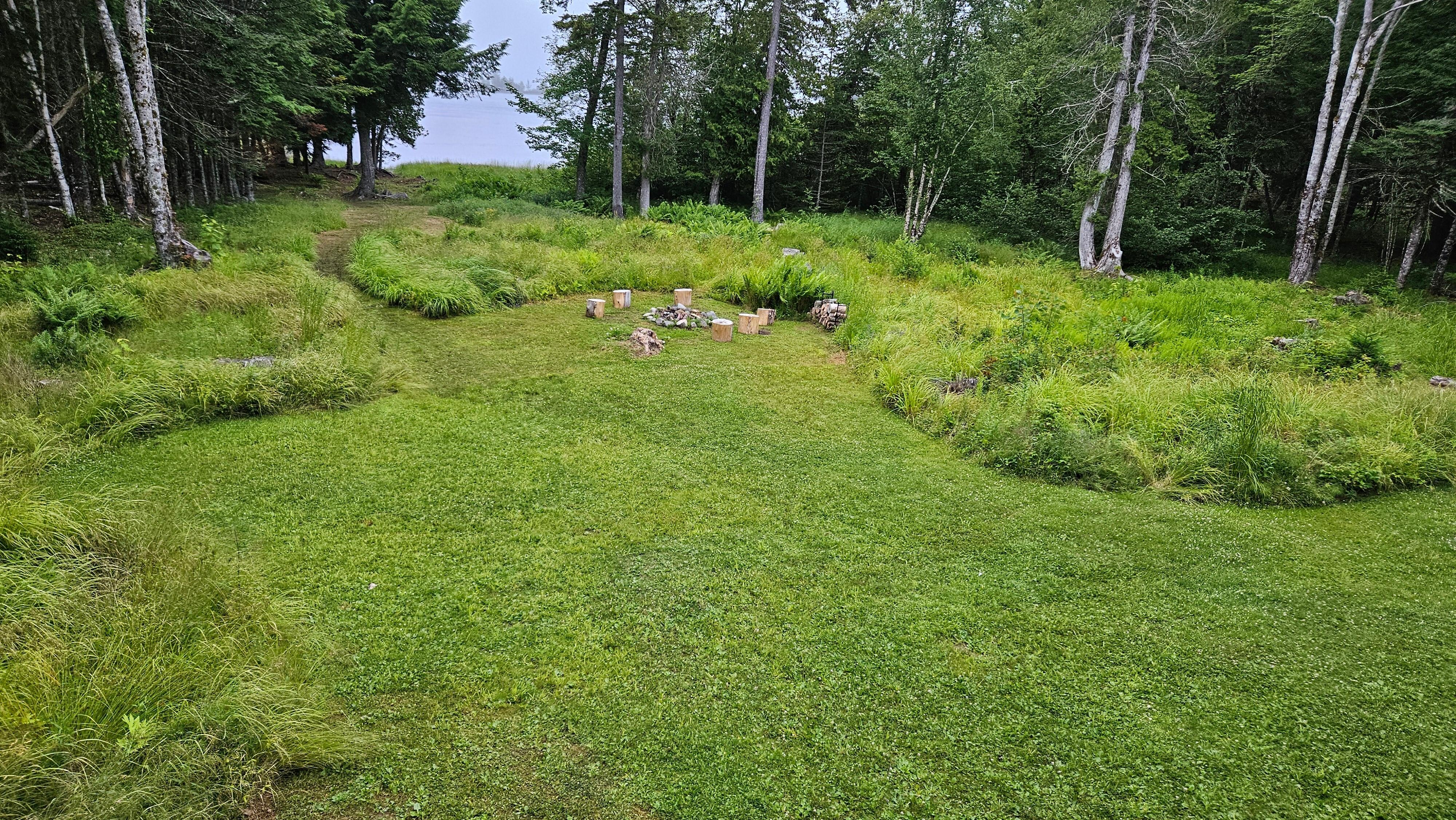 Backyard with firepit.