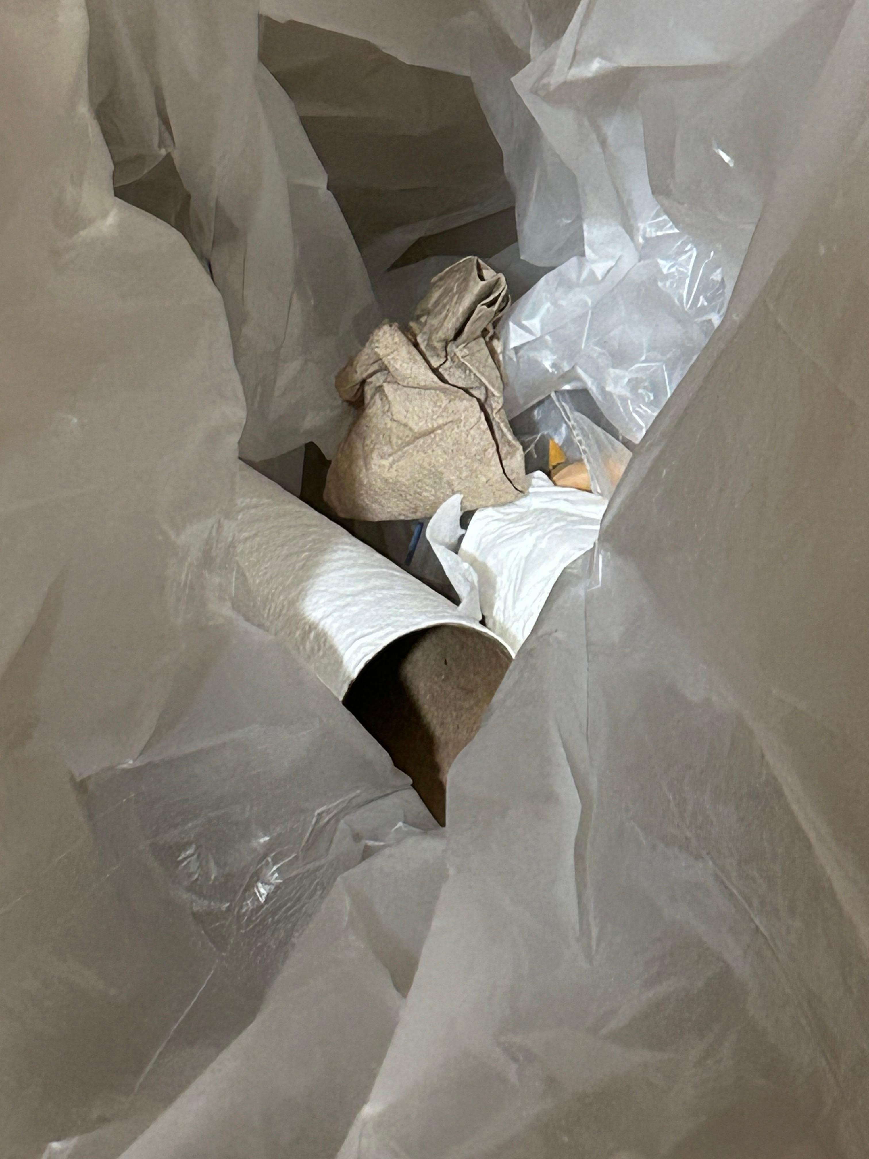 Bathroom trash can had not been emptied.