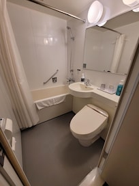 Bathroom nice size, deep tub