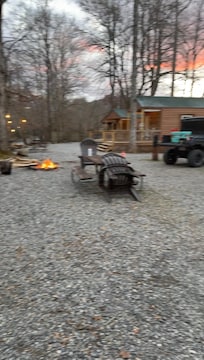 Sorry for the blurry photo- it’s a still from a video. Showing that cabins are “together” but plenty of distance between sites.