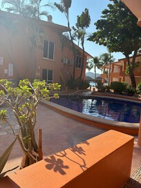 View from room to one of the pools.