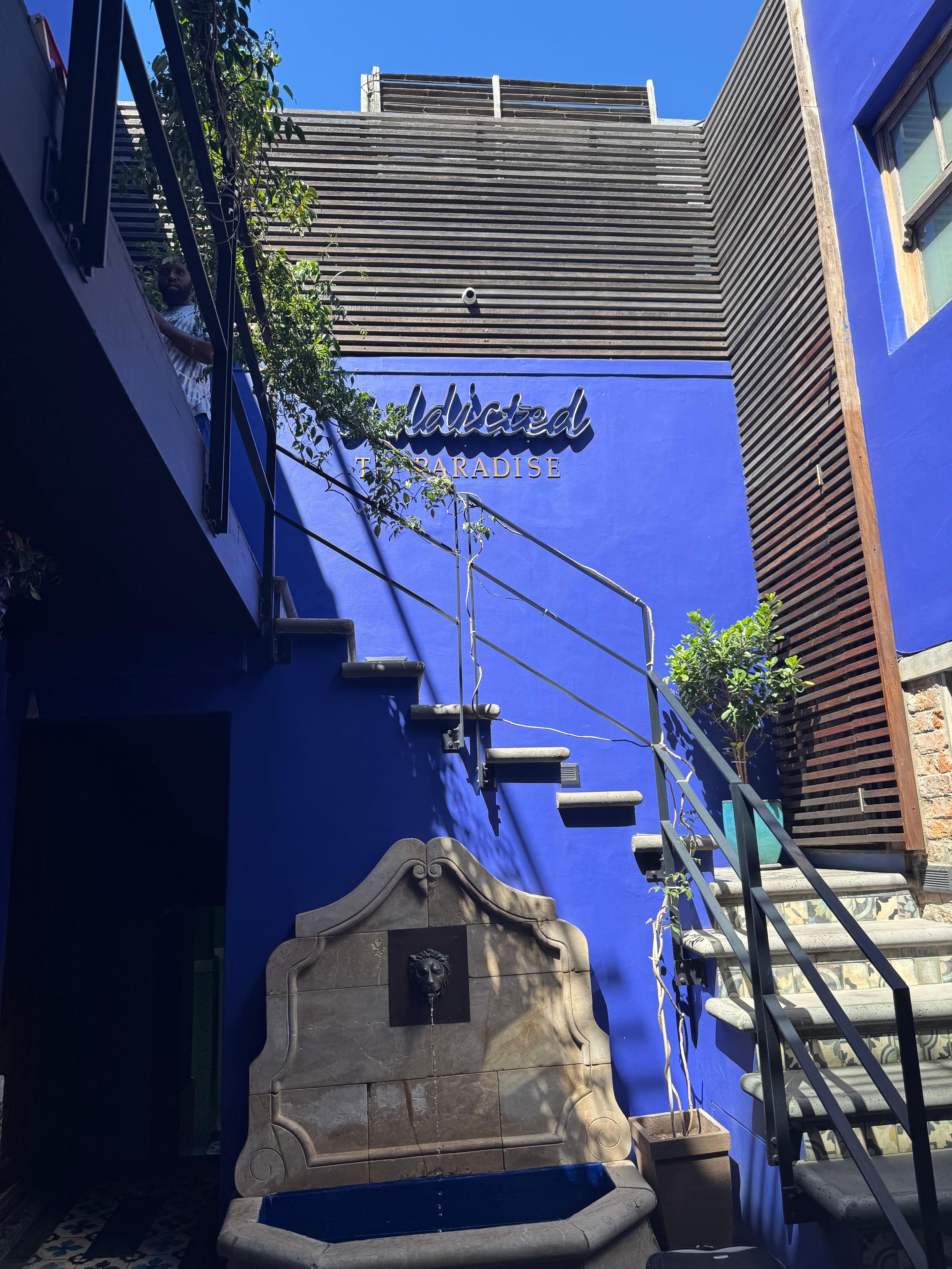 Courtyard stairs to upper floors and Skybar