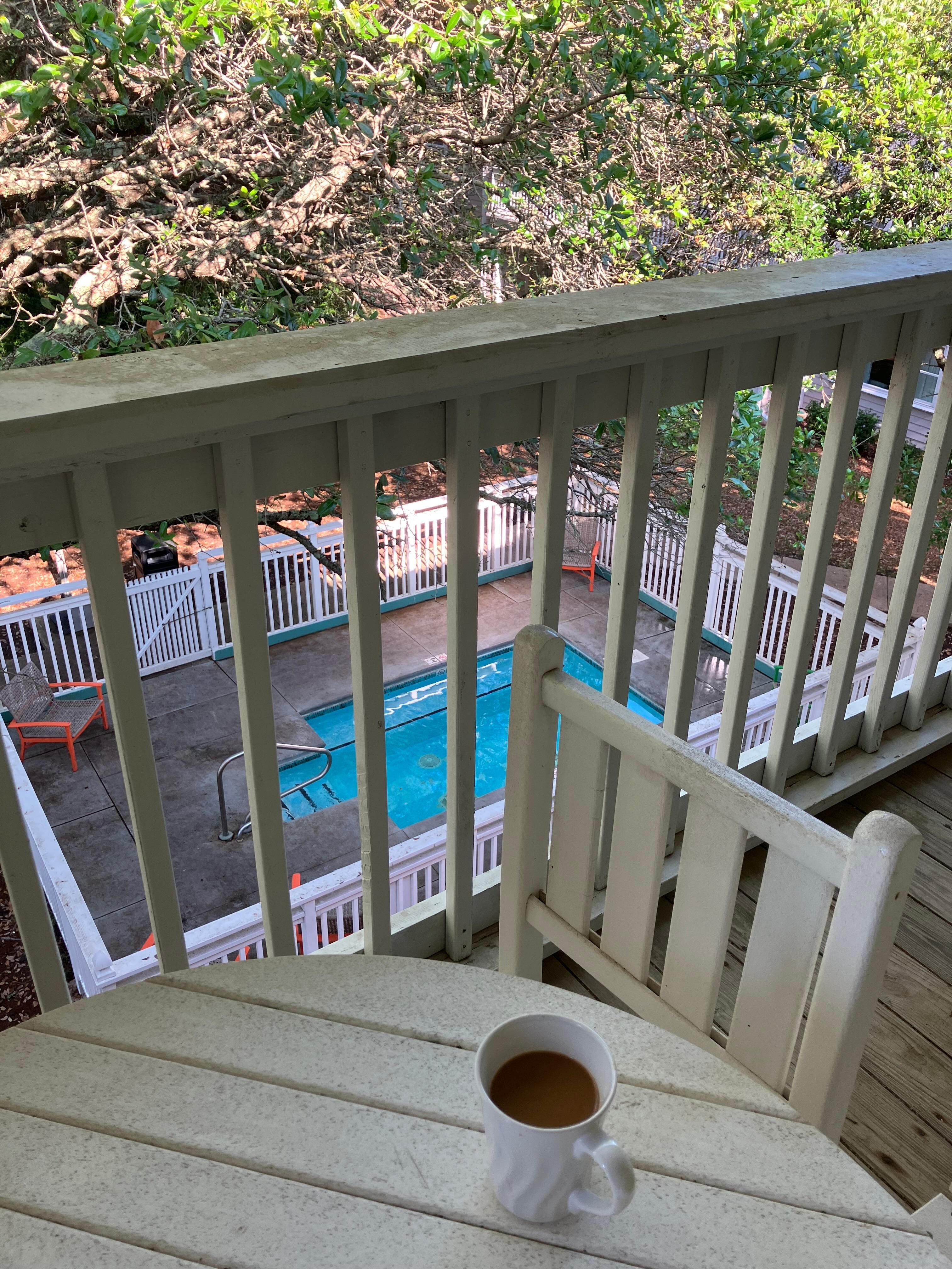 Balcony overlooking hot tub