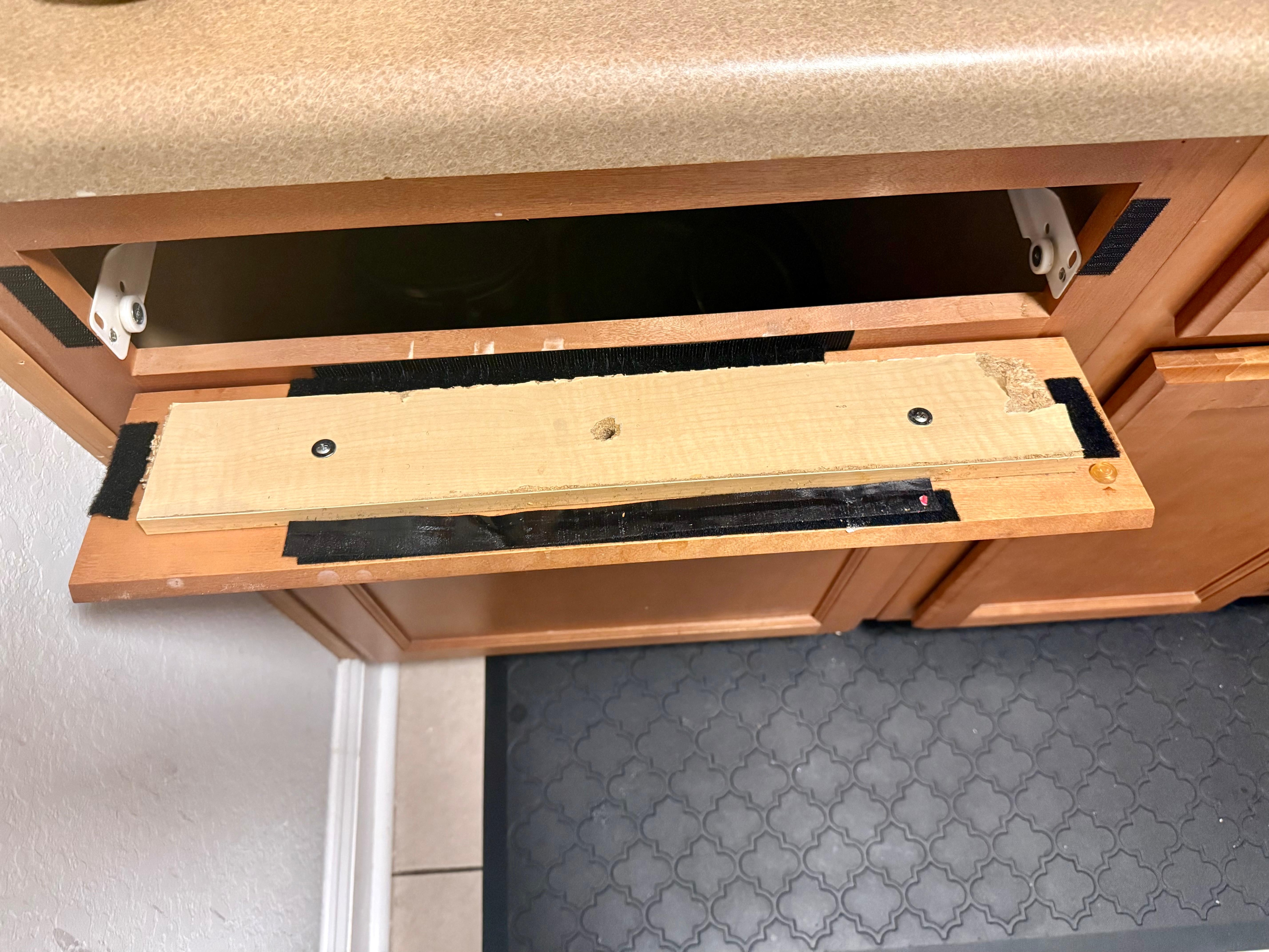 Missing drawer “fixed” w velcro 